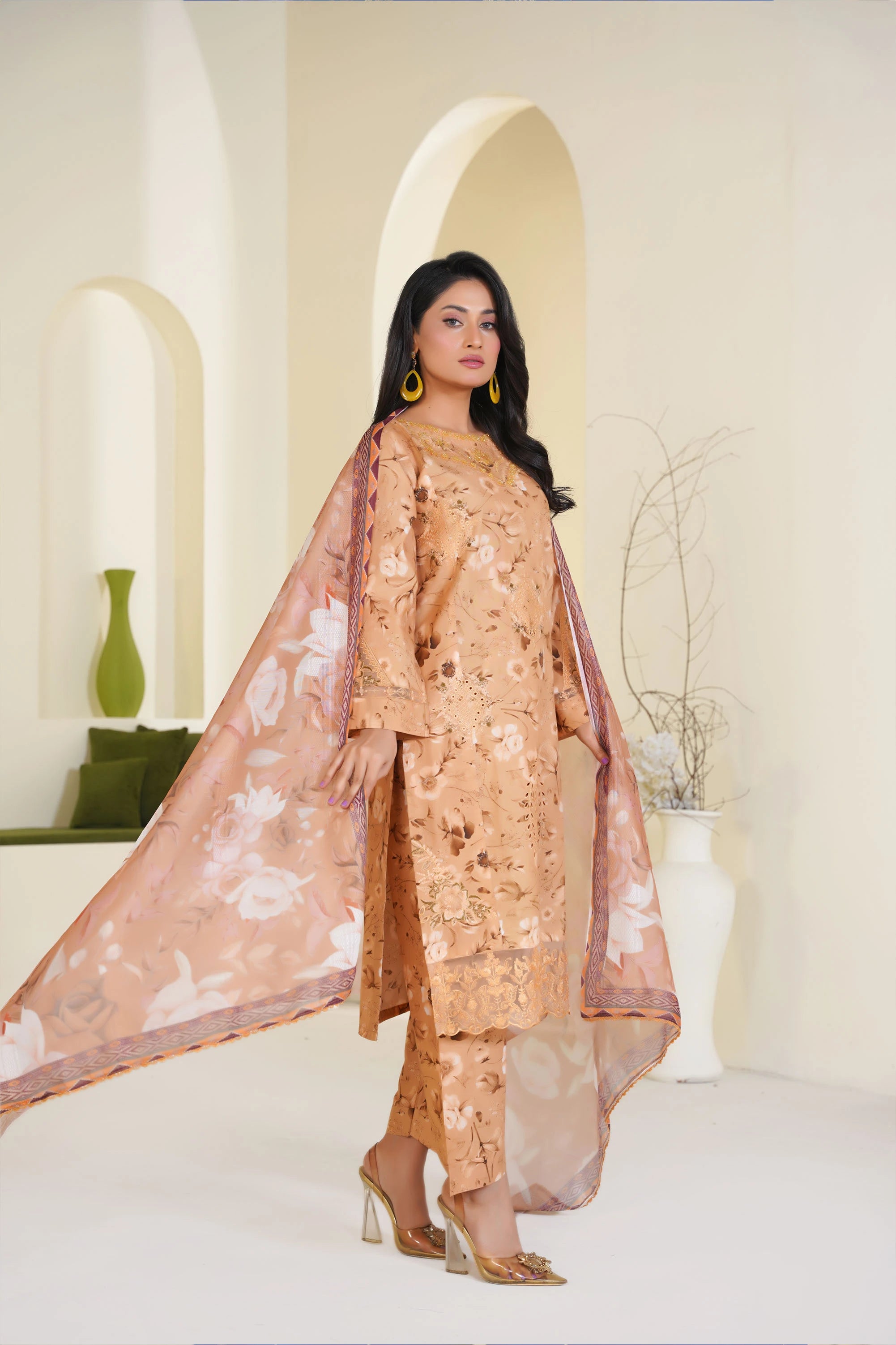 Golden Petals Embroidered Lawn Pret 3 PCs