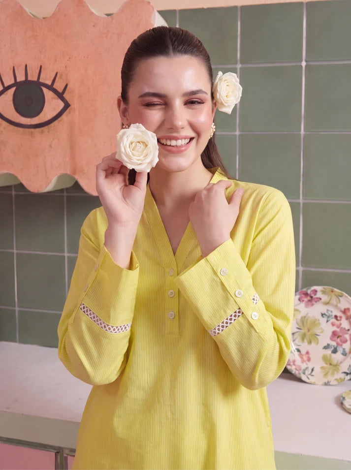 Women wearing buttercup dress, close-up of the solid dyed cambric fabric texture, Buraqstore