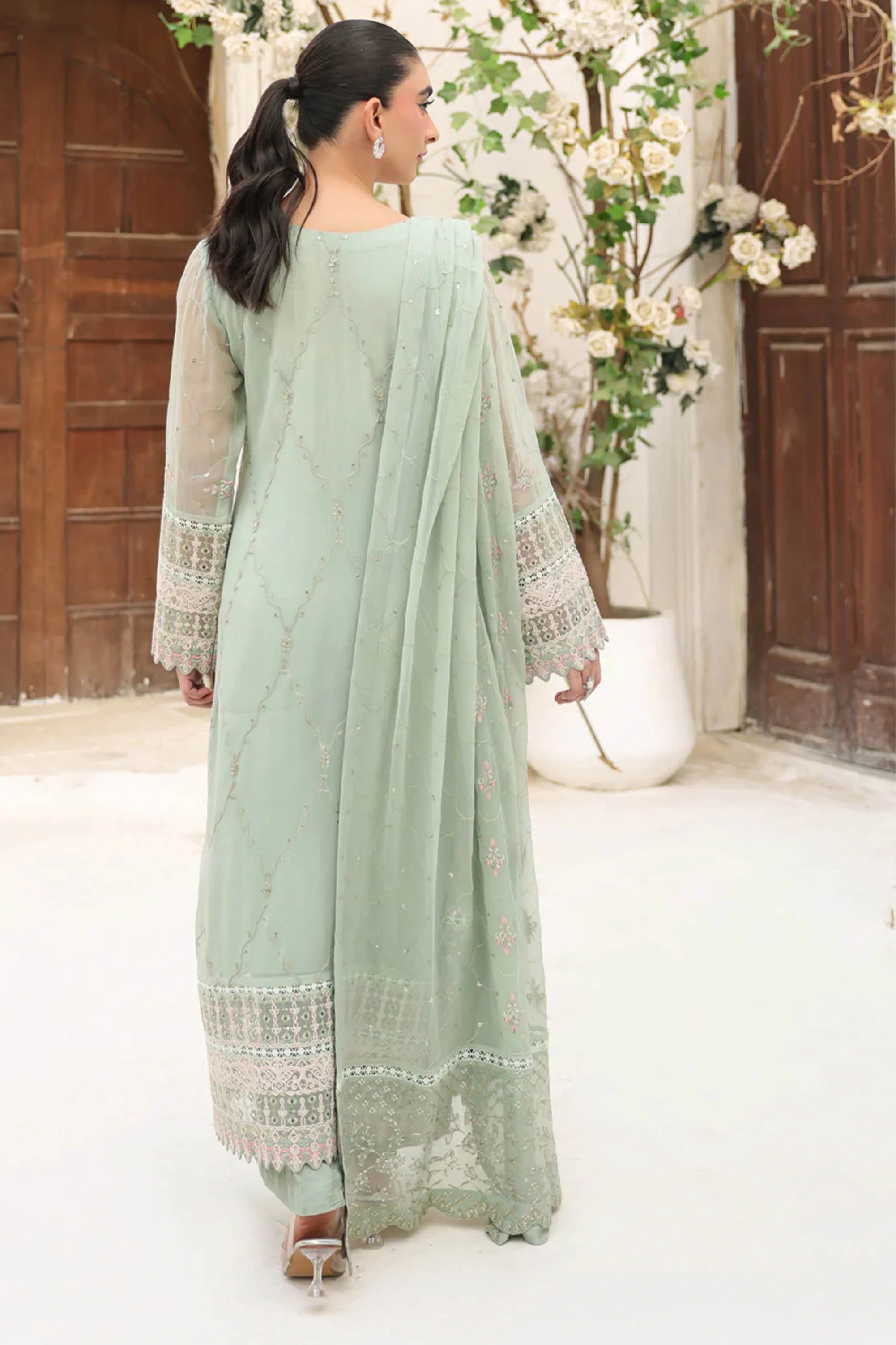 Lime Green Embroidered Chiffon 3PCs