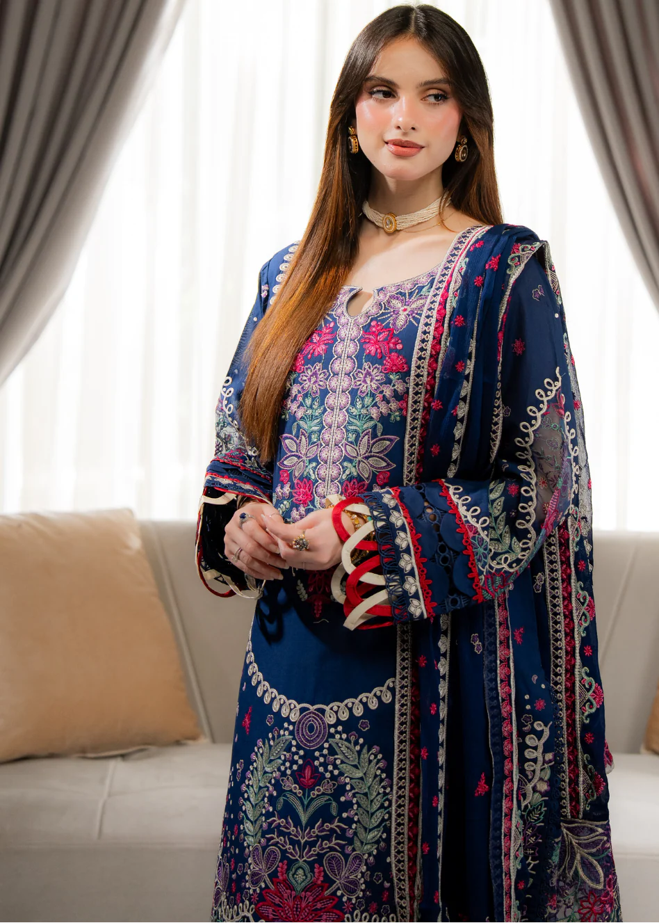 Buraqstore black chikankari kurti lawn suit 3 piece elegant