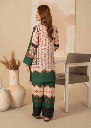 Women wearing dark green dress pakistani, close-up of the print on the poly lawn shirt, Buraqstore