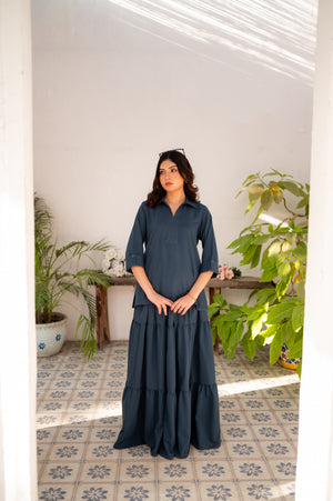 woman posing in dark blue dress by Buraqstore simple fashion wear