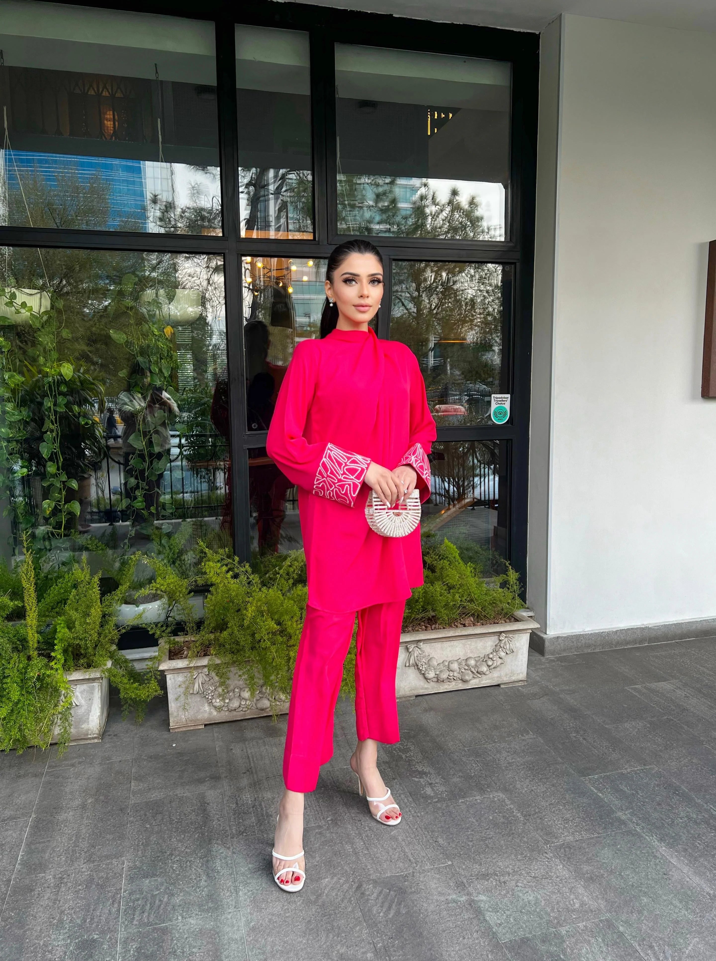 Pink Embroidered Georgette knot set Pret 2 PCs