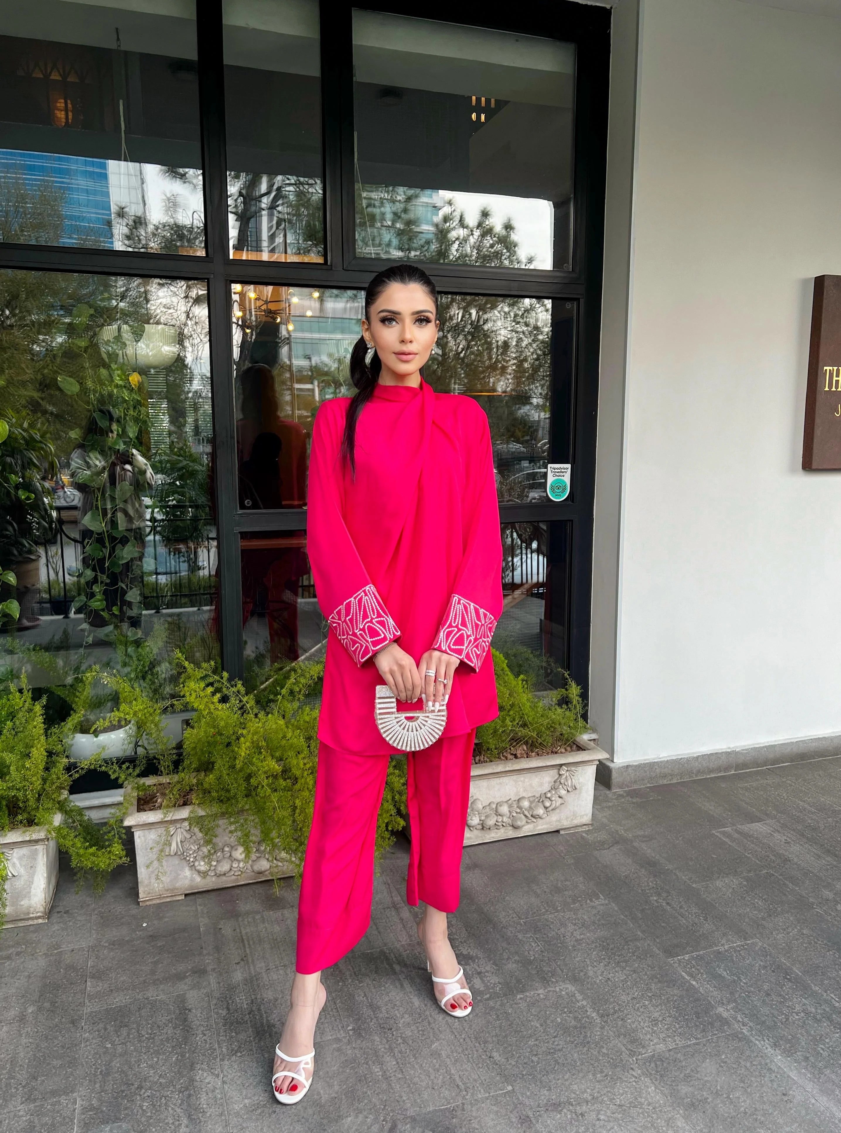 Pink Embroidered Georgette knot set Pret 2 PCs