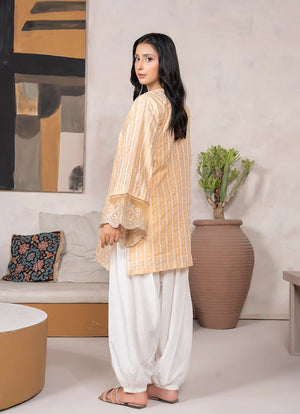 Women wearing golden color dress, close-up of the embroidery on the jacquard fabric texture, Buraqstore