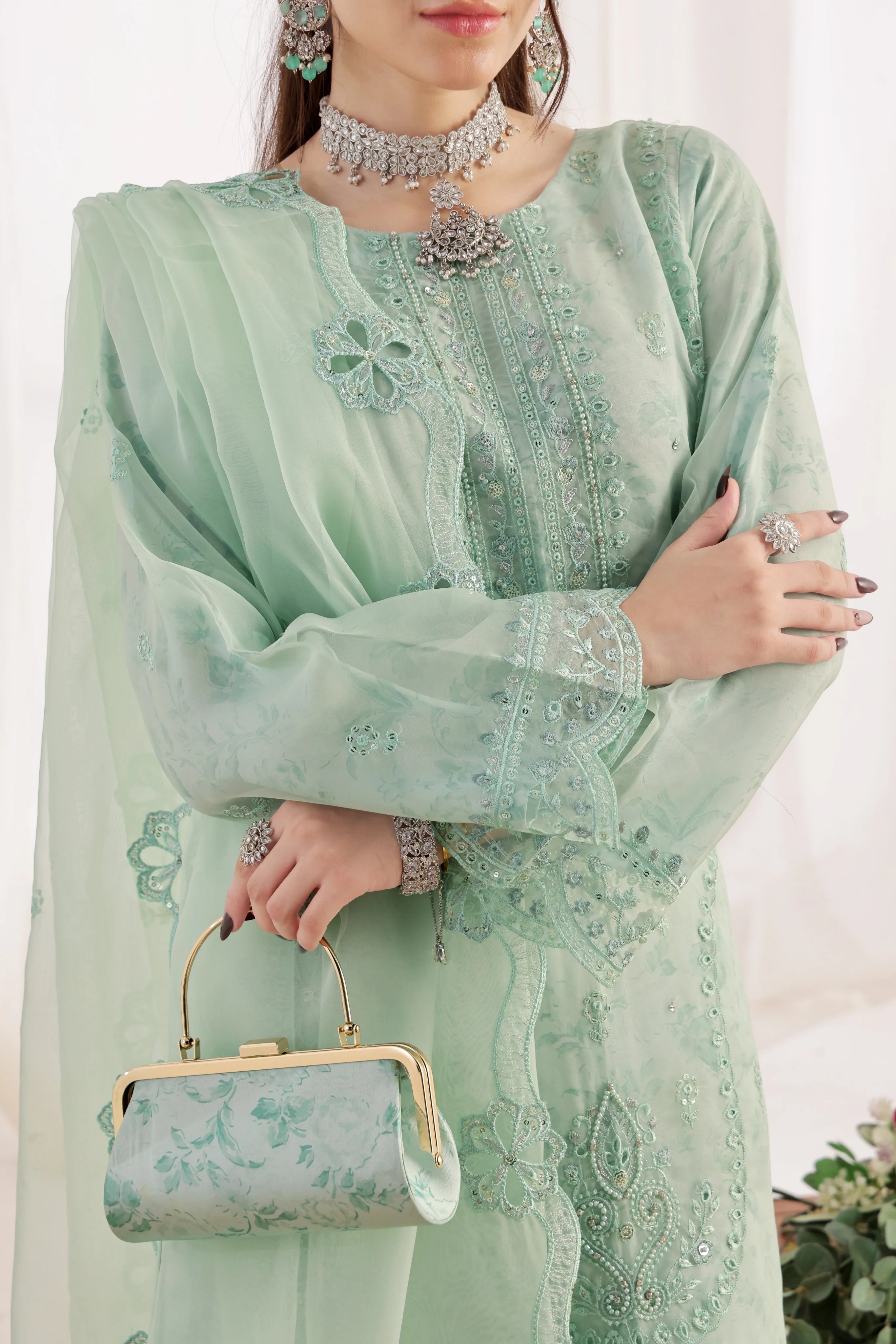 Xenia Pret Embroidered Organza 3 PCs (Aqua Frost)