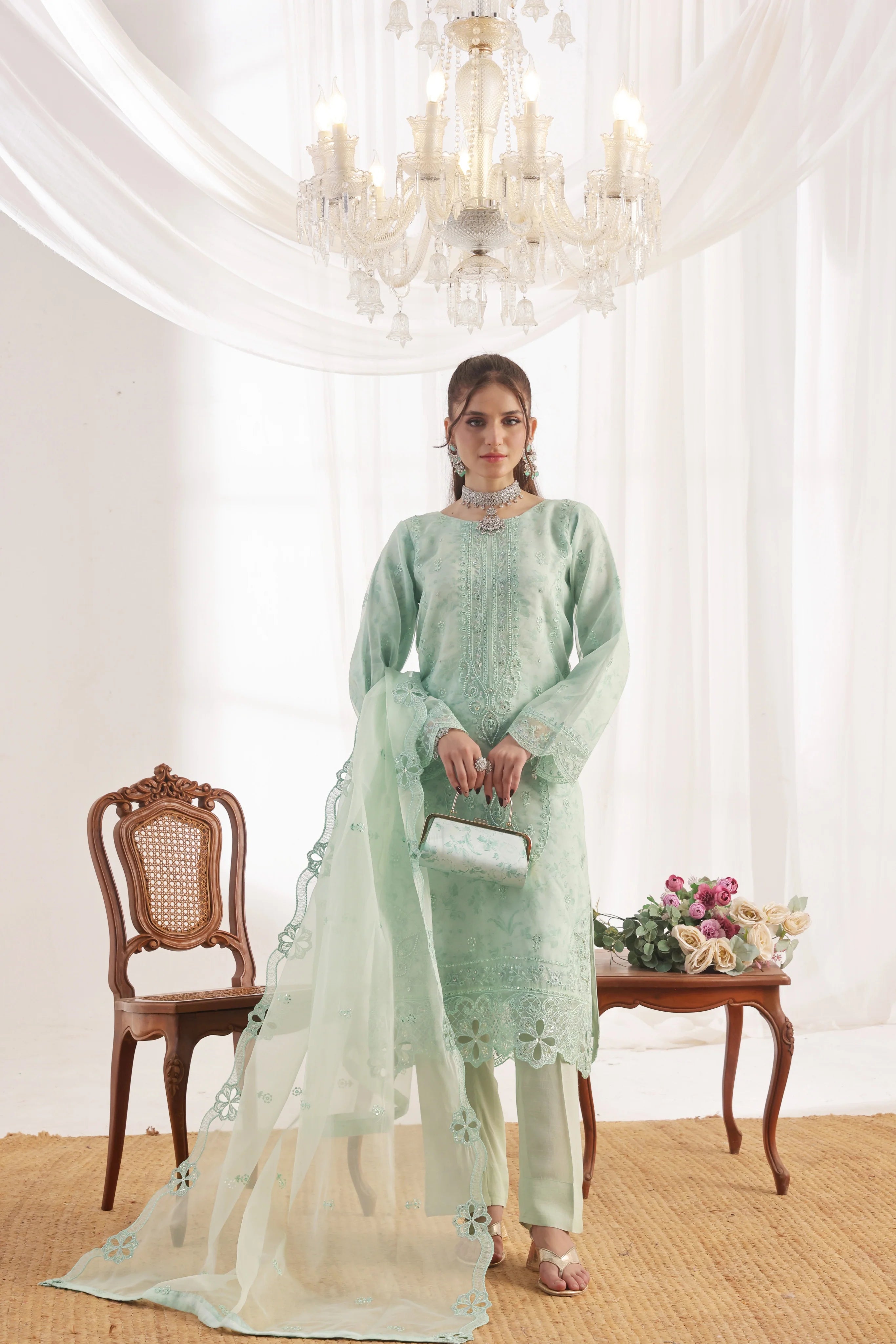 Xenia Pret Embroidered Organza 3 PCs (Aqua Frost)