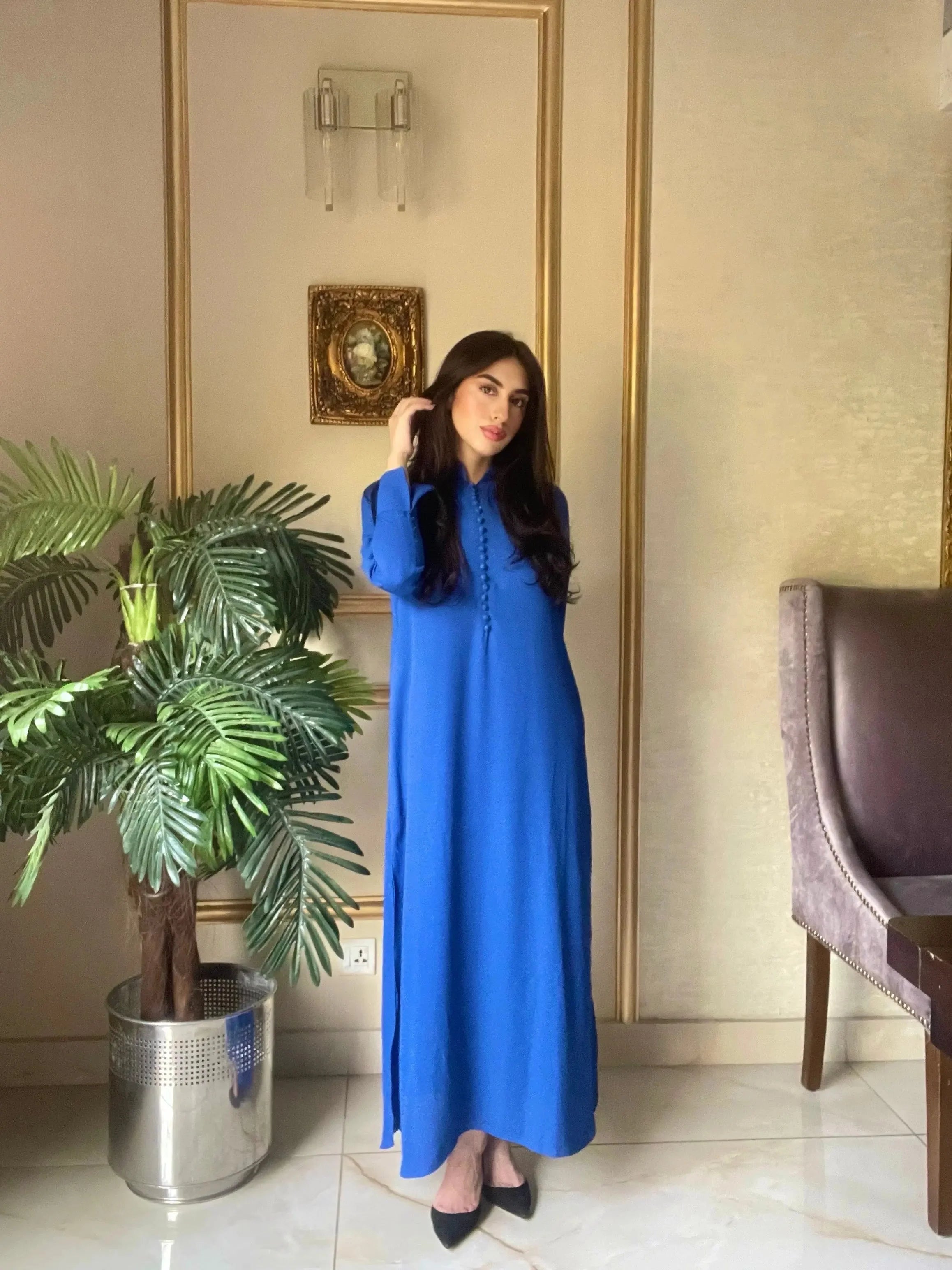 Royal Blue Button Set Crepe Pret 2 PCs