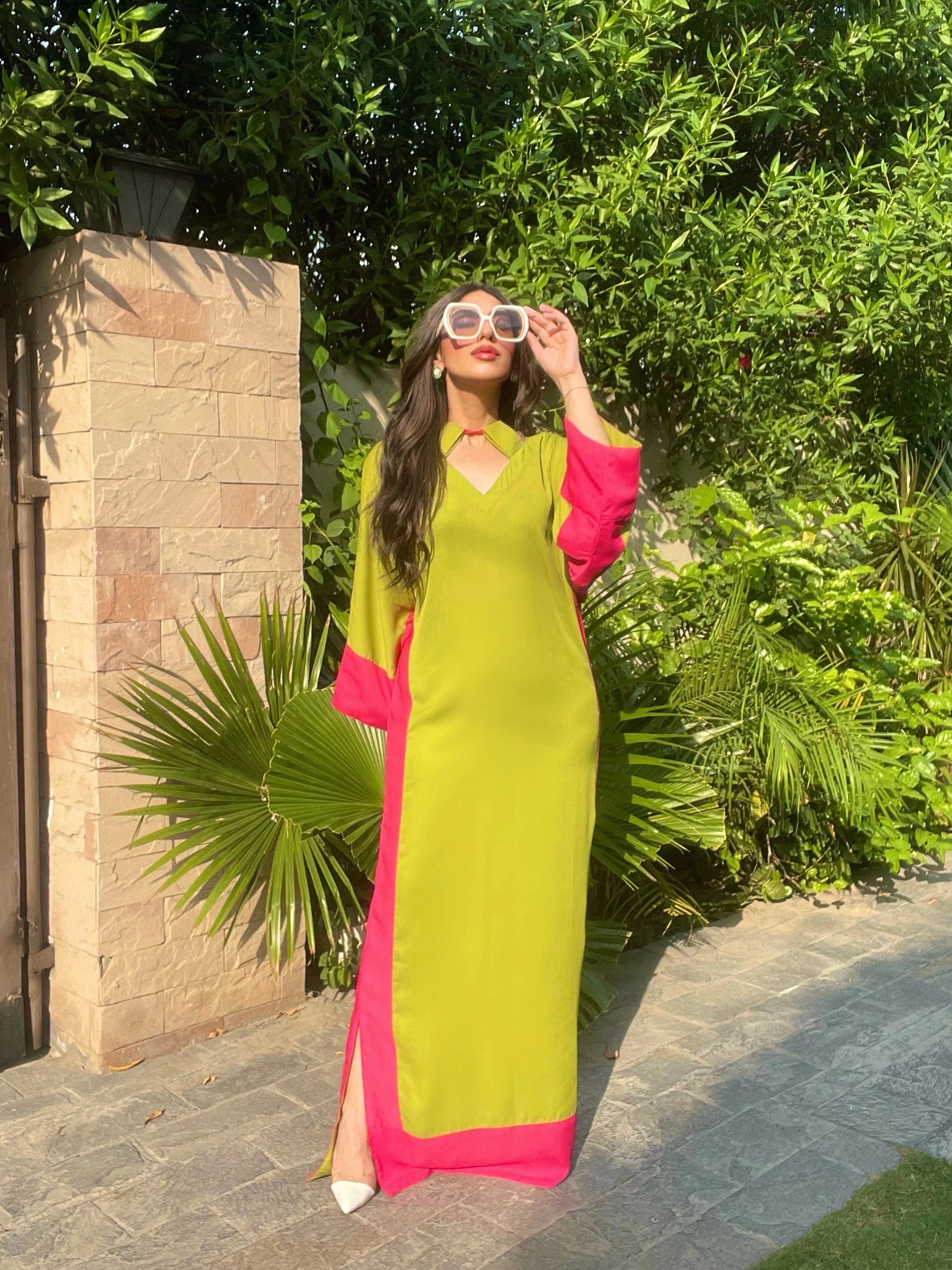 Pop of Pink Crepe Kaftan Pret 1 PCs