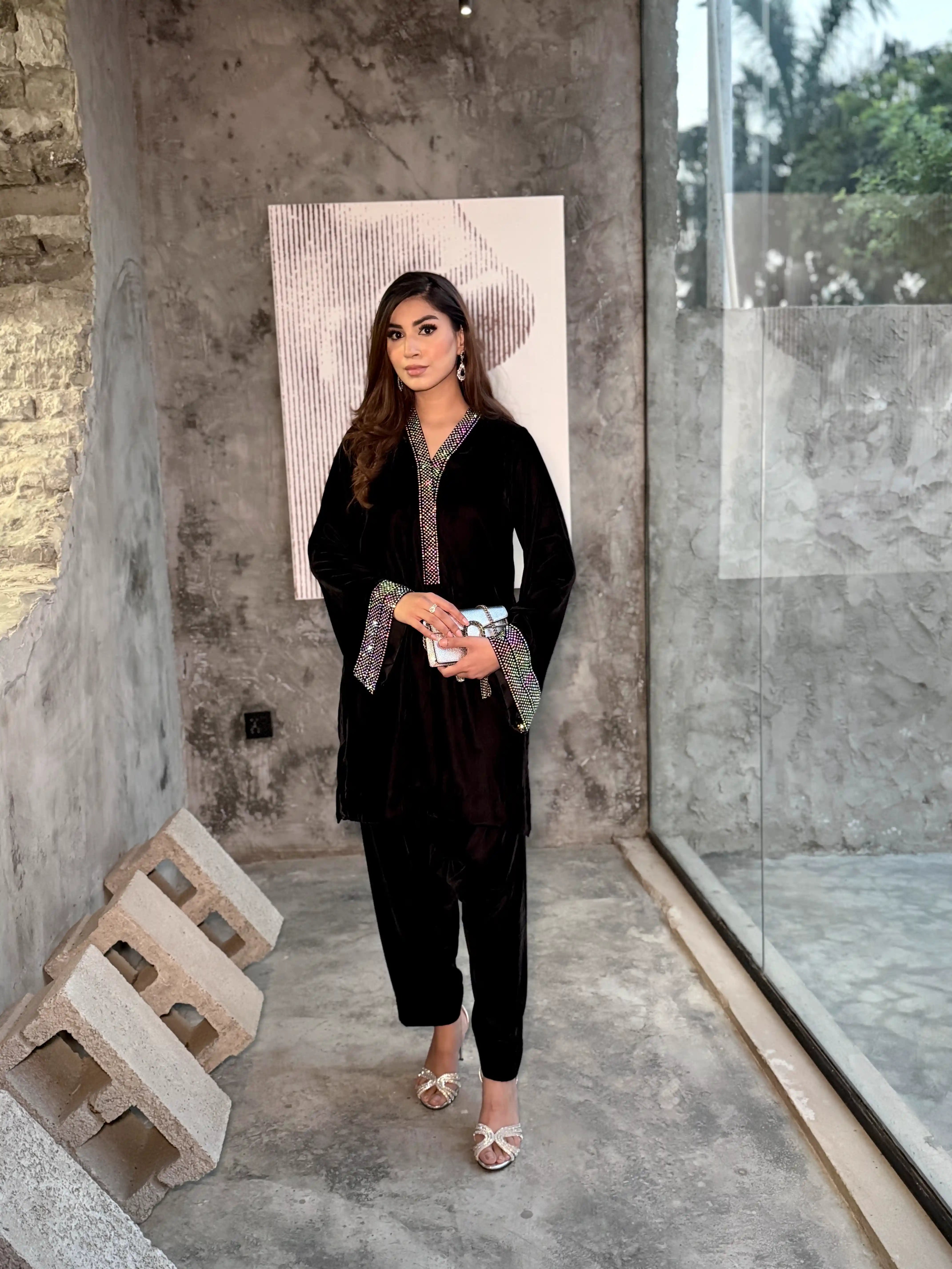 SF - 294 Black Velvet Pret 2Pcs