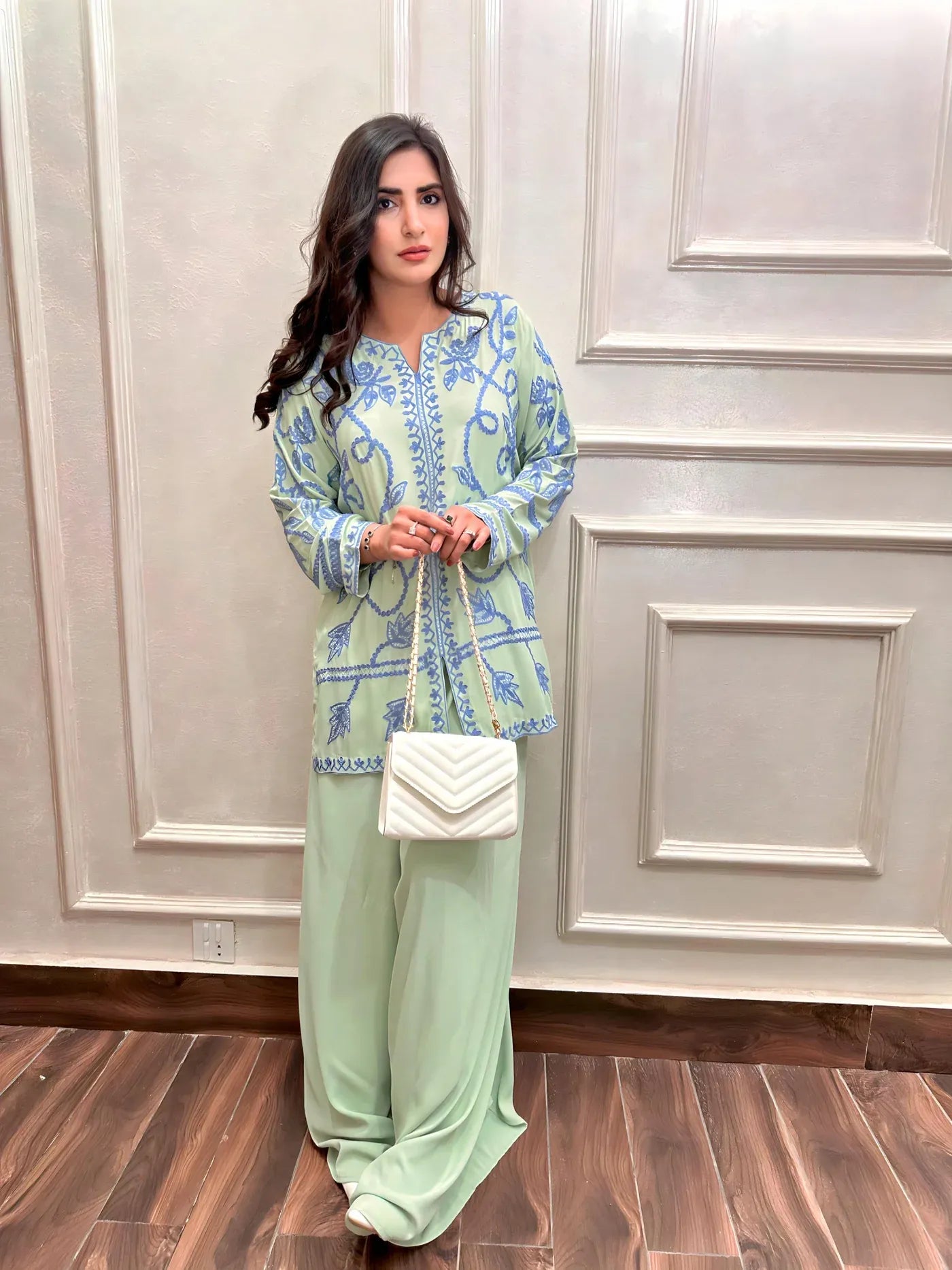 Apple Green Embroidered Georgette Pret 2Pcs