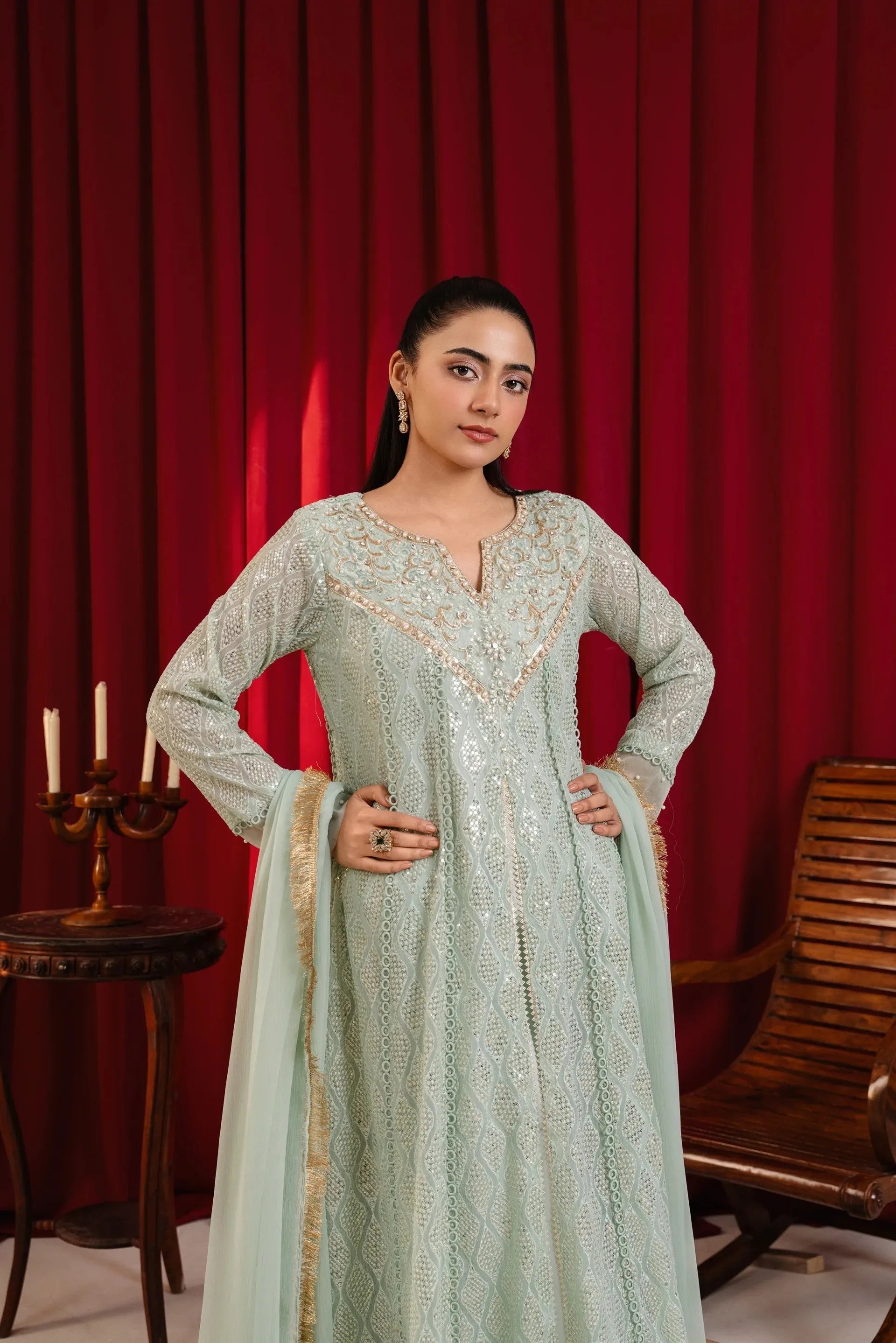 K-136-MINT GREEN CHIFFON PRET 3PCS
