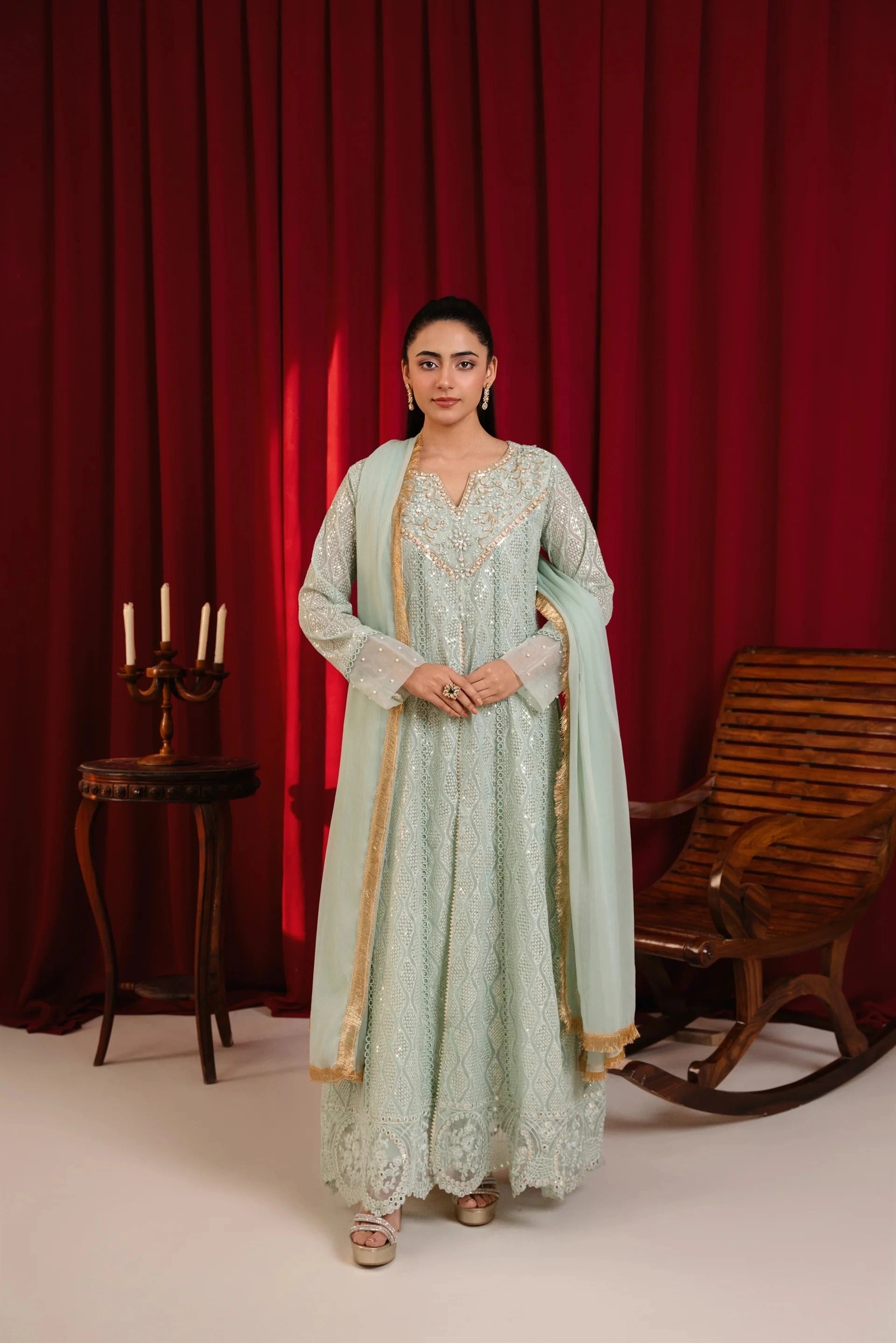 K-136-MINT GREEN CHIFFON PRET 3PCS