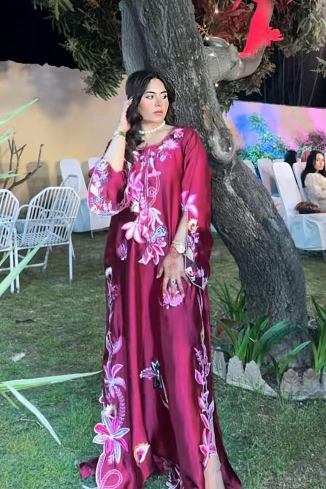 Maroon kaftan dress Pakistan latest kaftan designs with price by BuraqStore