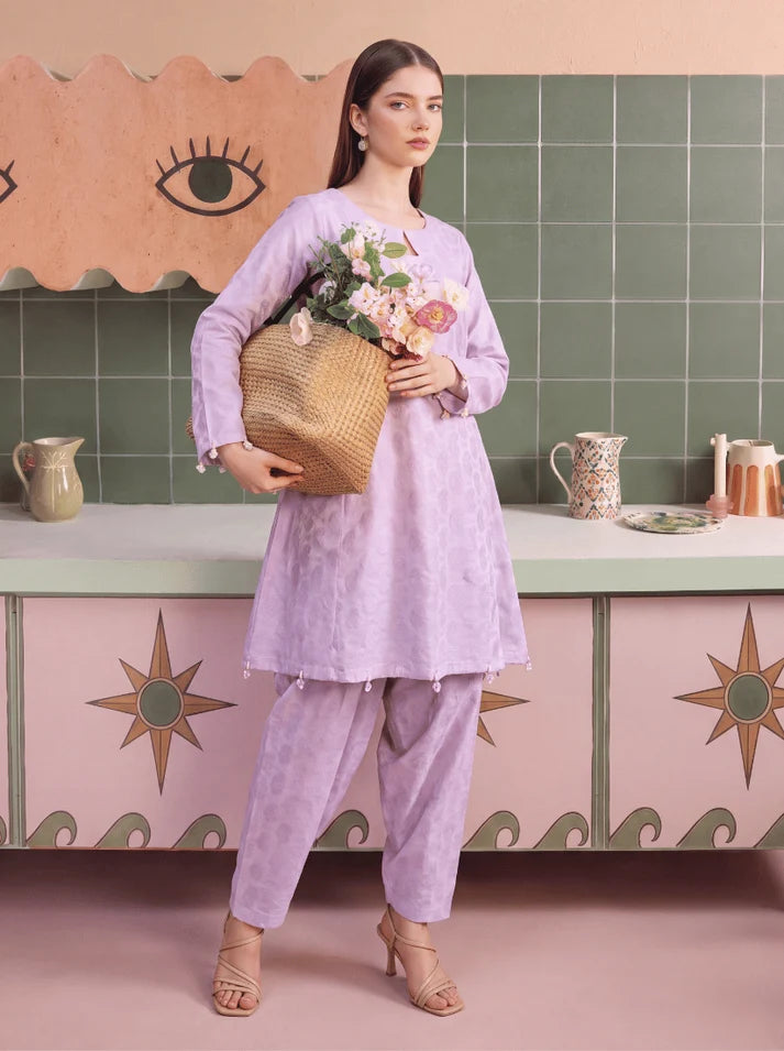 Women wearing lilac color dress, close-up of the solid dyed cambric fabric texture, Buraqstore