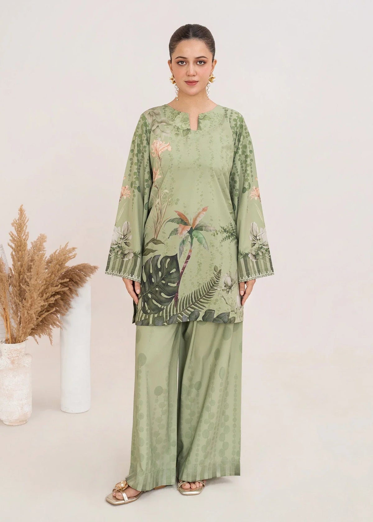 Pistachio Green Printed Co Ord Set Women 2PC
