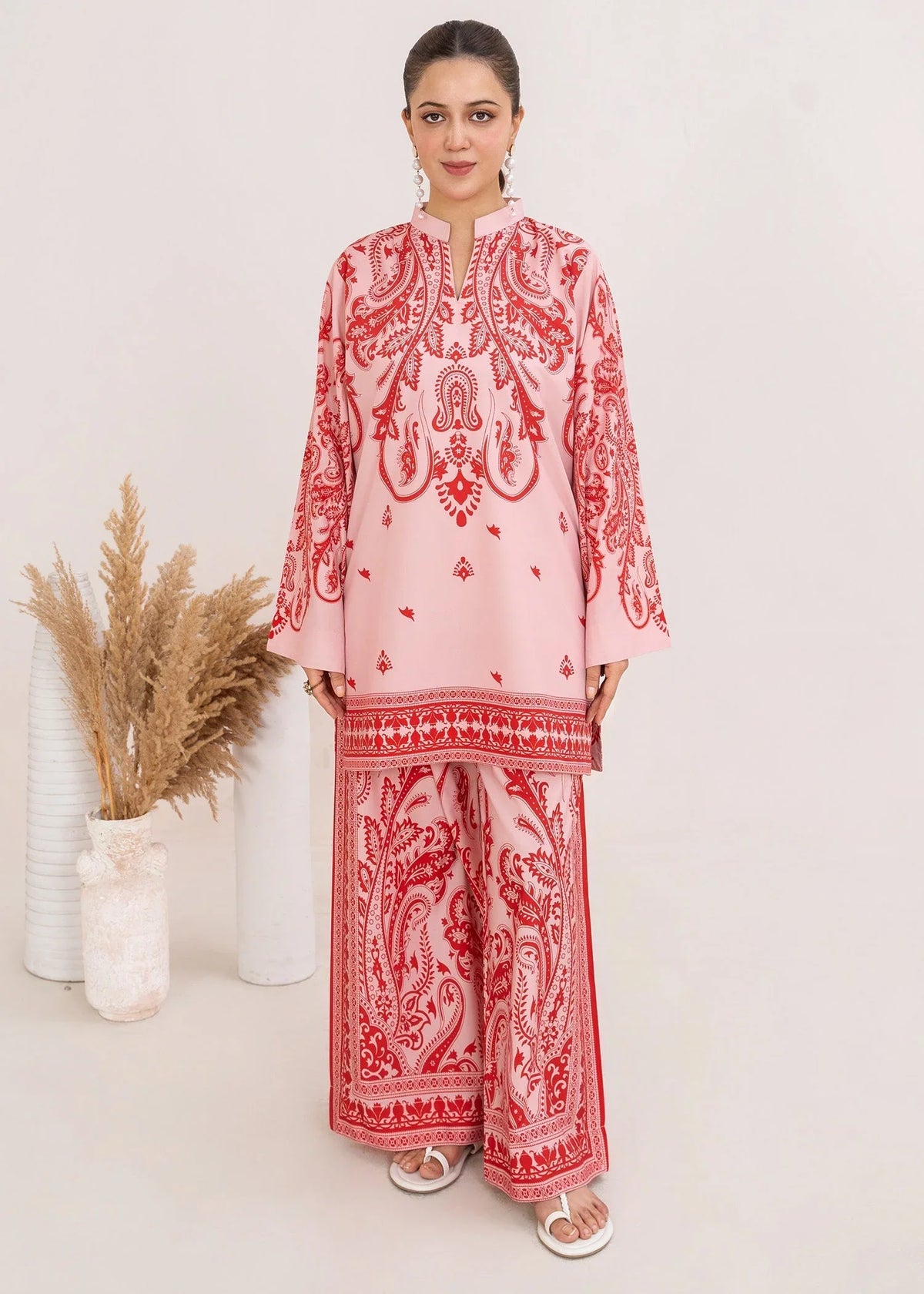 Blush Pink Printed Lawn Co Ord Sets 2PC
