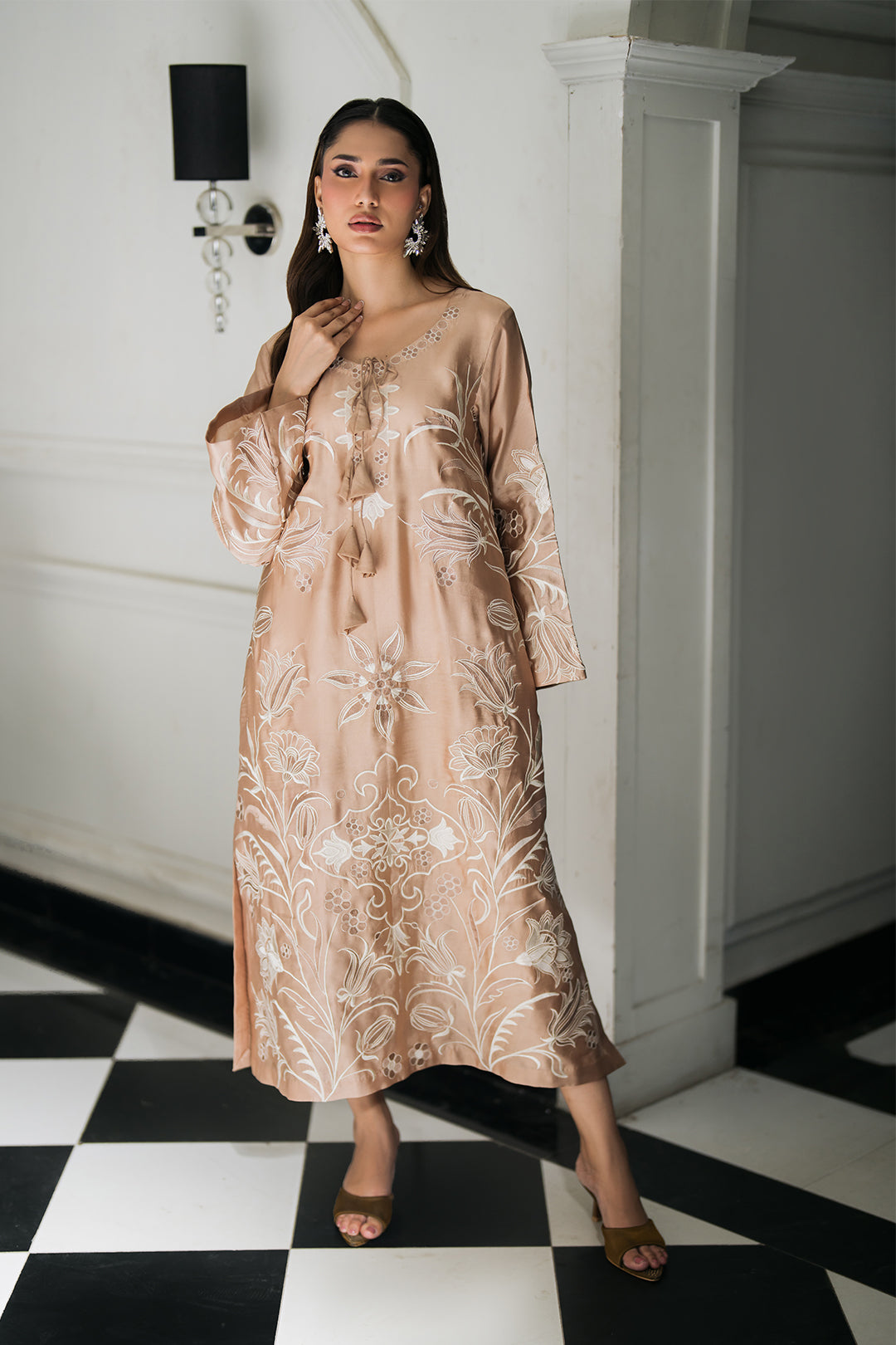 Beige kaftan dress Pakistan soft elegant kaftan dresses in Pakistan online BuraqStore