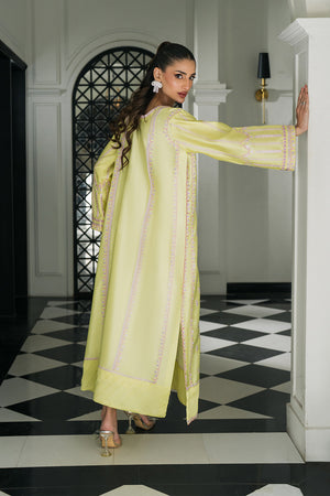 Light yellow kaftan dress Pakistan soft breathable kaftan dresses Pakistan BuraqStore