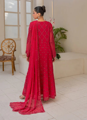 Women wearing pink colour dress, close-up of the embroidery on the chiffon shirt, Buraqstore