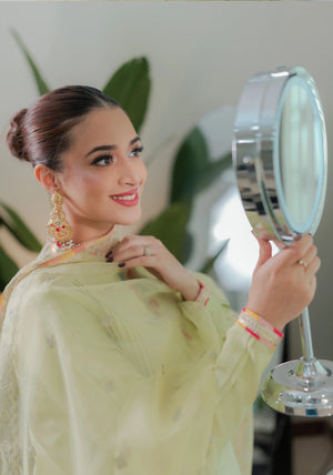 pistachio embroidered silk flower printed silk dress design 3pcs