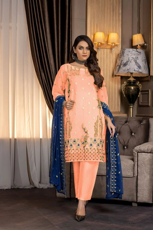 TRENDY PEACH – Organza 3 Pcs Unstitched