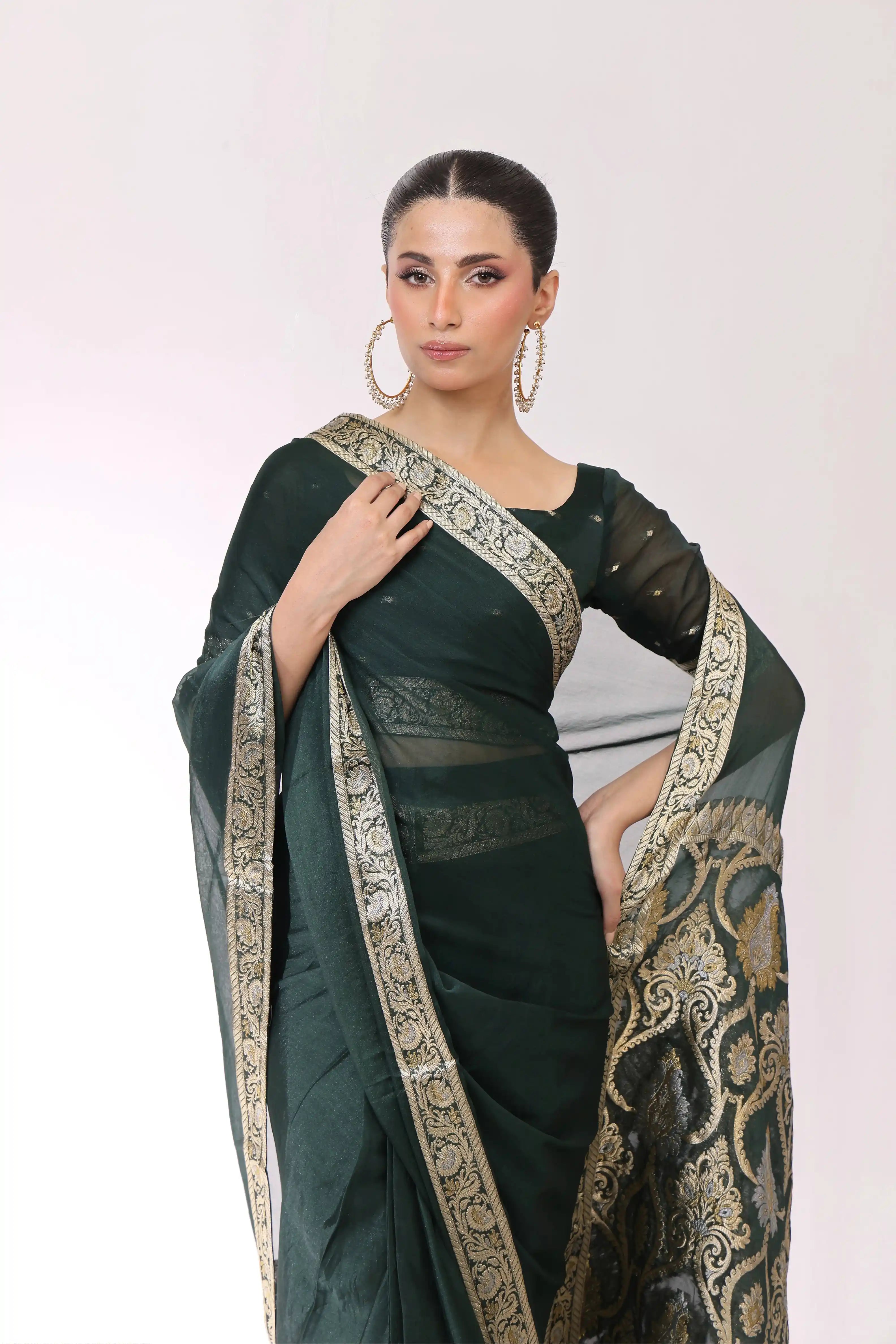 Emerald Banarsi Saree 3Pcs