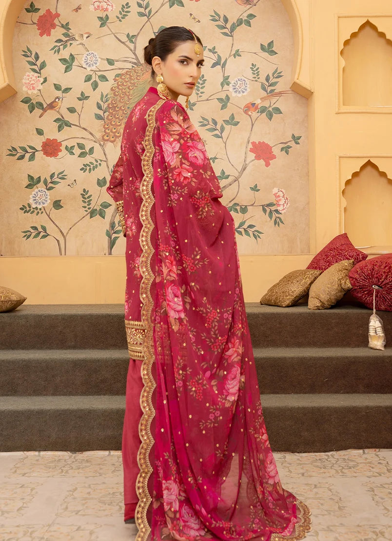 Women wearing pink color dress, close-up of the gotta patti and tassel detail on the silk shirt, Buraqstore