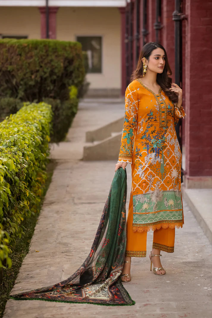 Yellow Dress for Women, Printed 3PC | Buraq Store