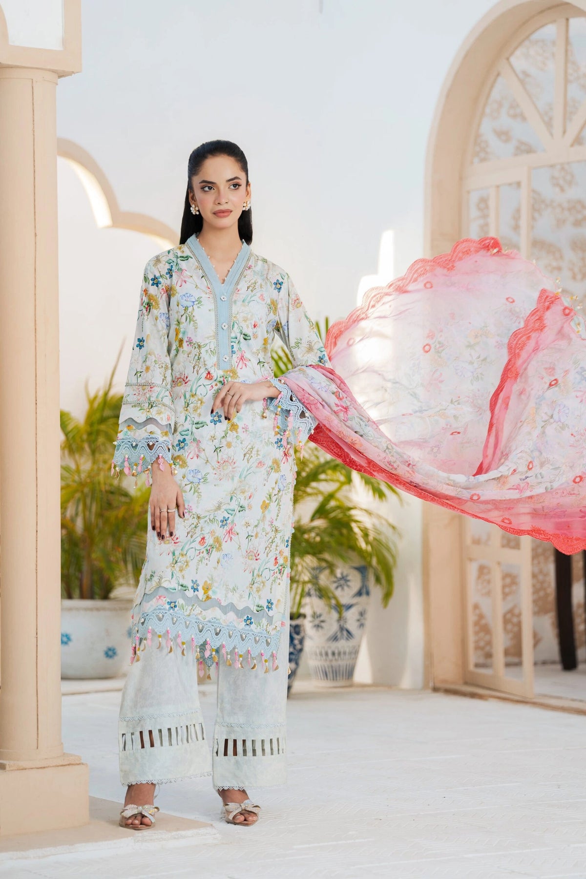 Sky Blue Dress, Embroidered Lawn 3PC | Buraq Store