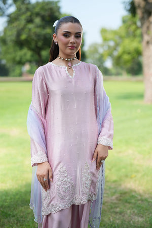 Elegant sheesha silk 3 piece farshi shalwar outfit for ladies Pakistan with shimmering texture, wide flare and wedding wear appeal BuraqStore
