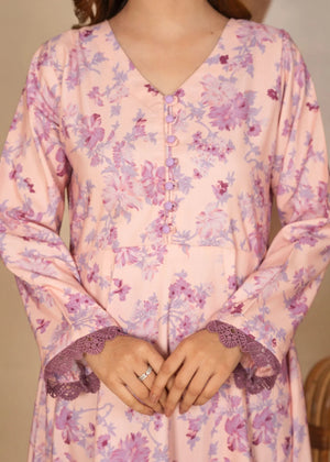 Women wearing simple pink dress pakistani, back view of the printed poly lawn 1PC, Buraqstore