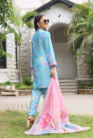 woman posing in sky blue color dress by Buraqstore summer wear