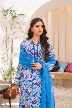 woman wearing sky blue color dress by Buraqstore casual Pakistani wear