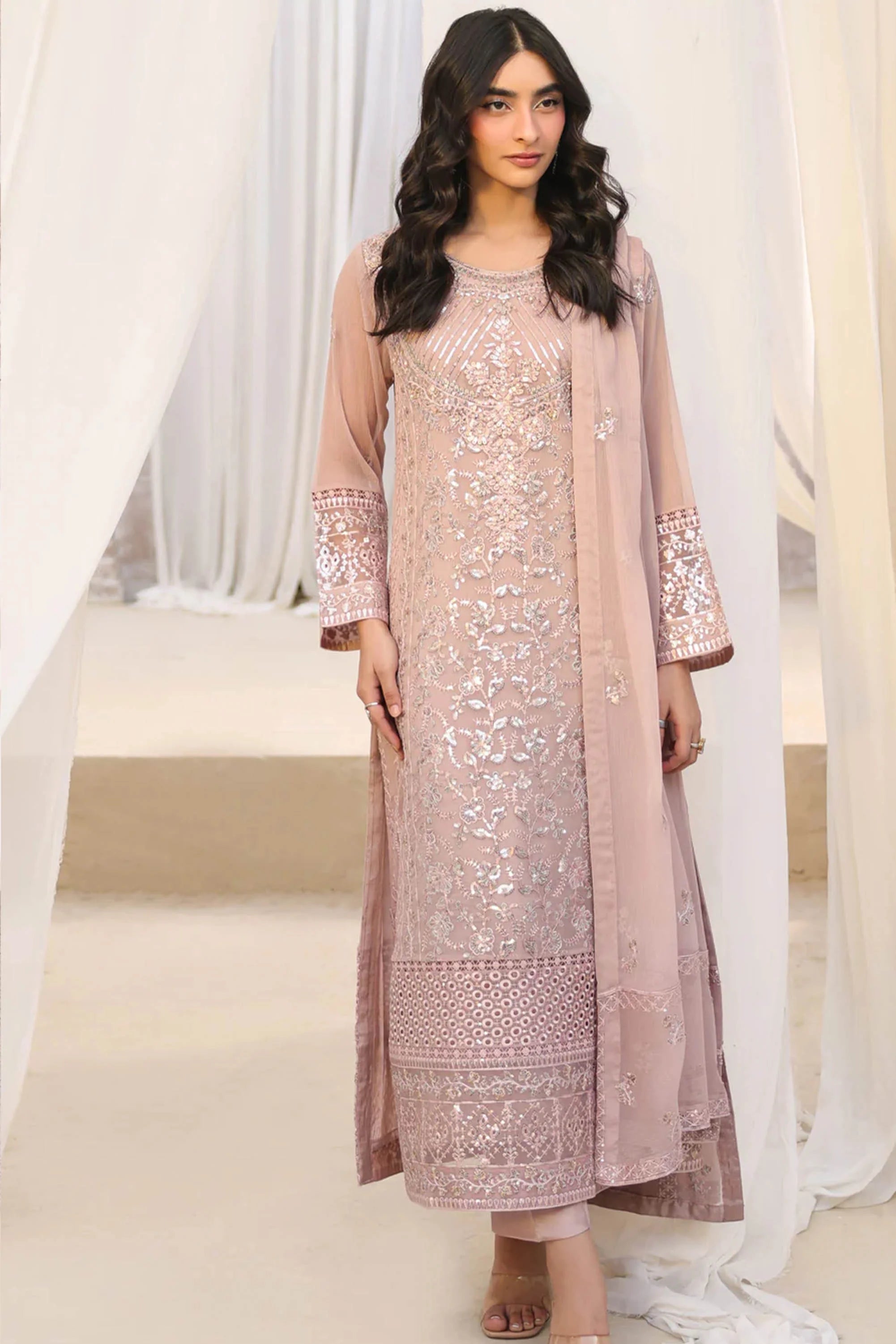 Tea Rose Embroidered Chiffon 3PCs