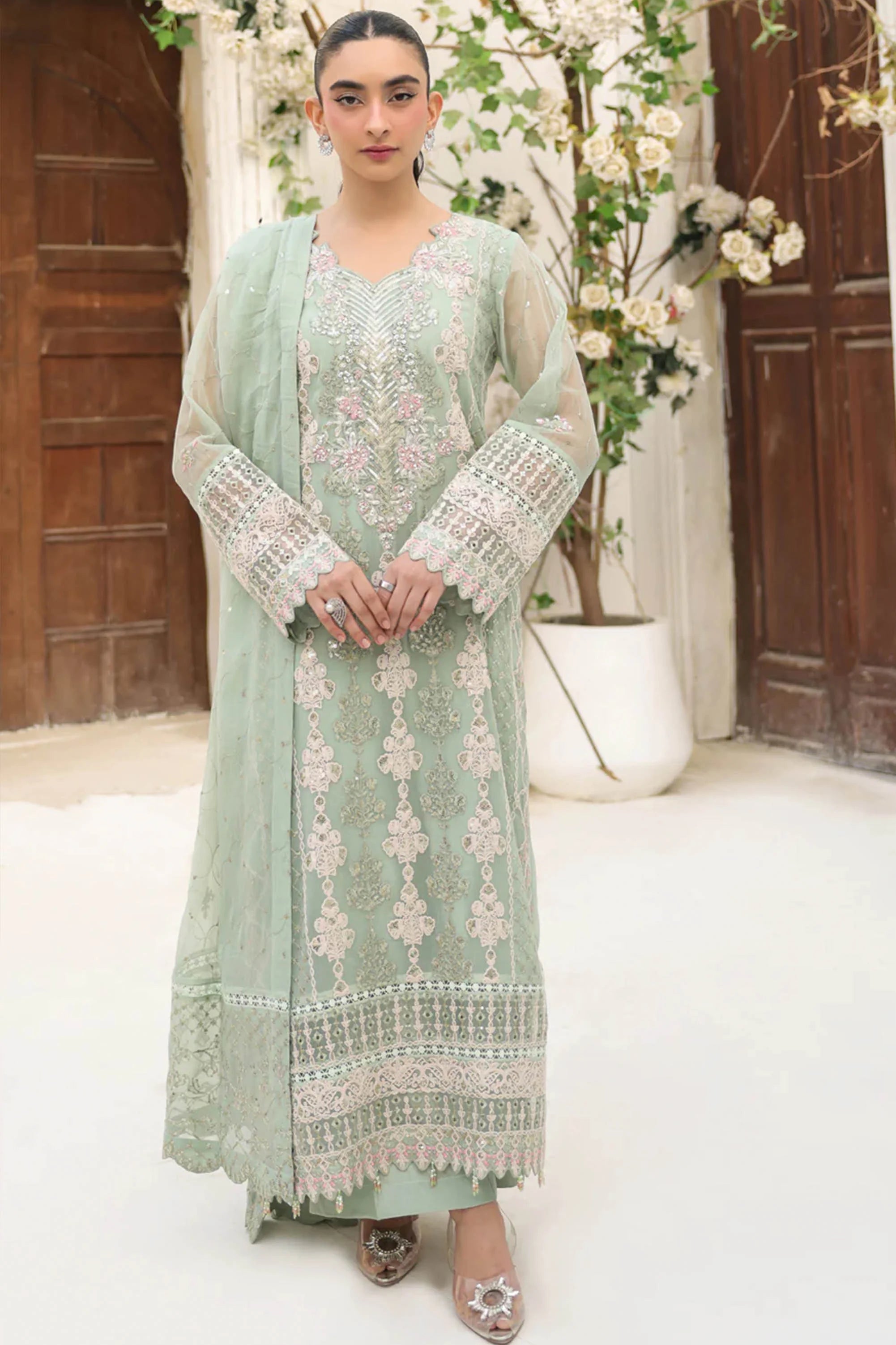 Lime Green Embroidered Chiffon 3PCs