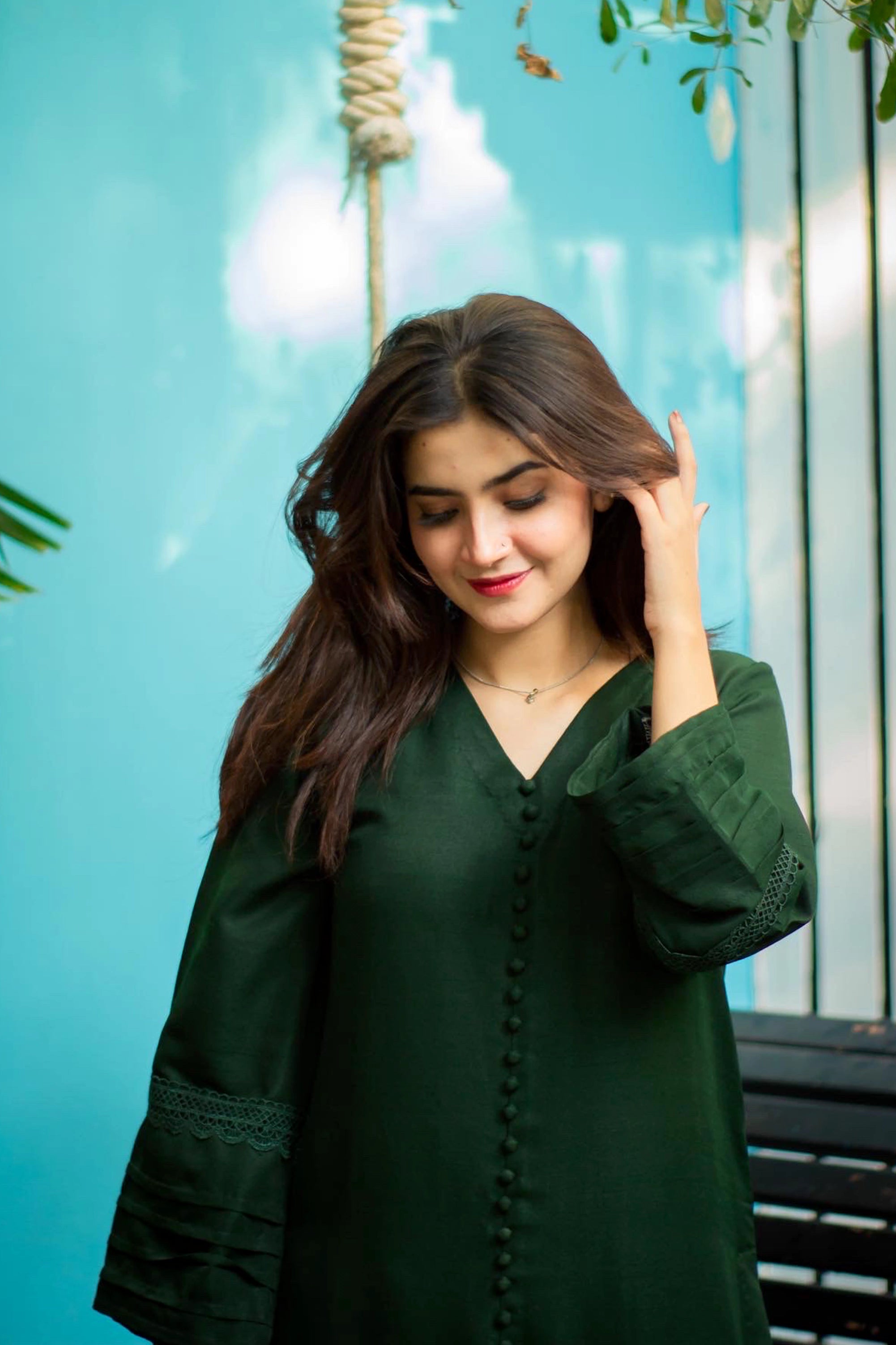 Bottle Green Raw Silk Pret 2Pcs