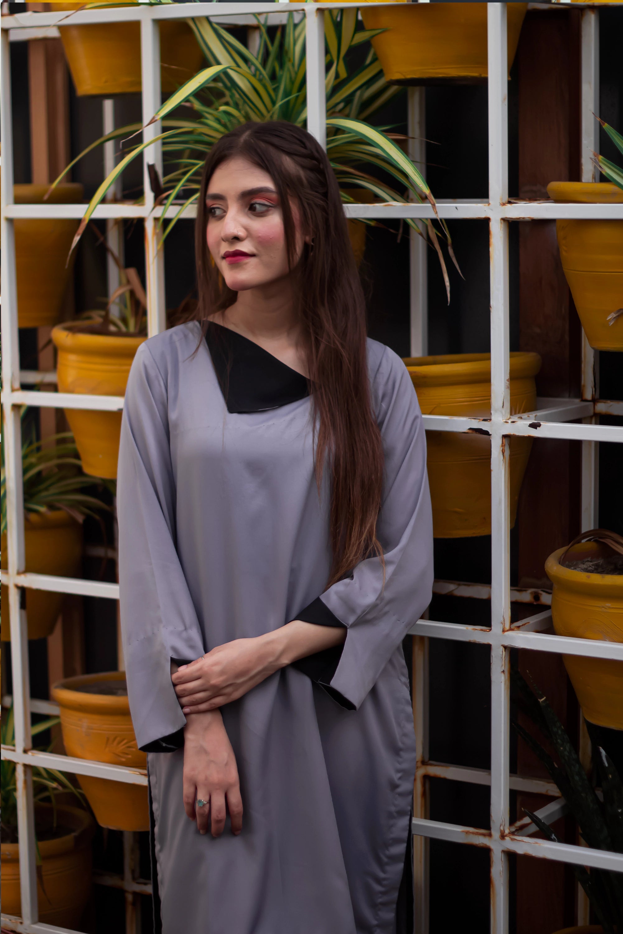 Lava Gray Georgette Pret 2Pcs