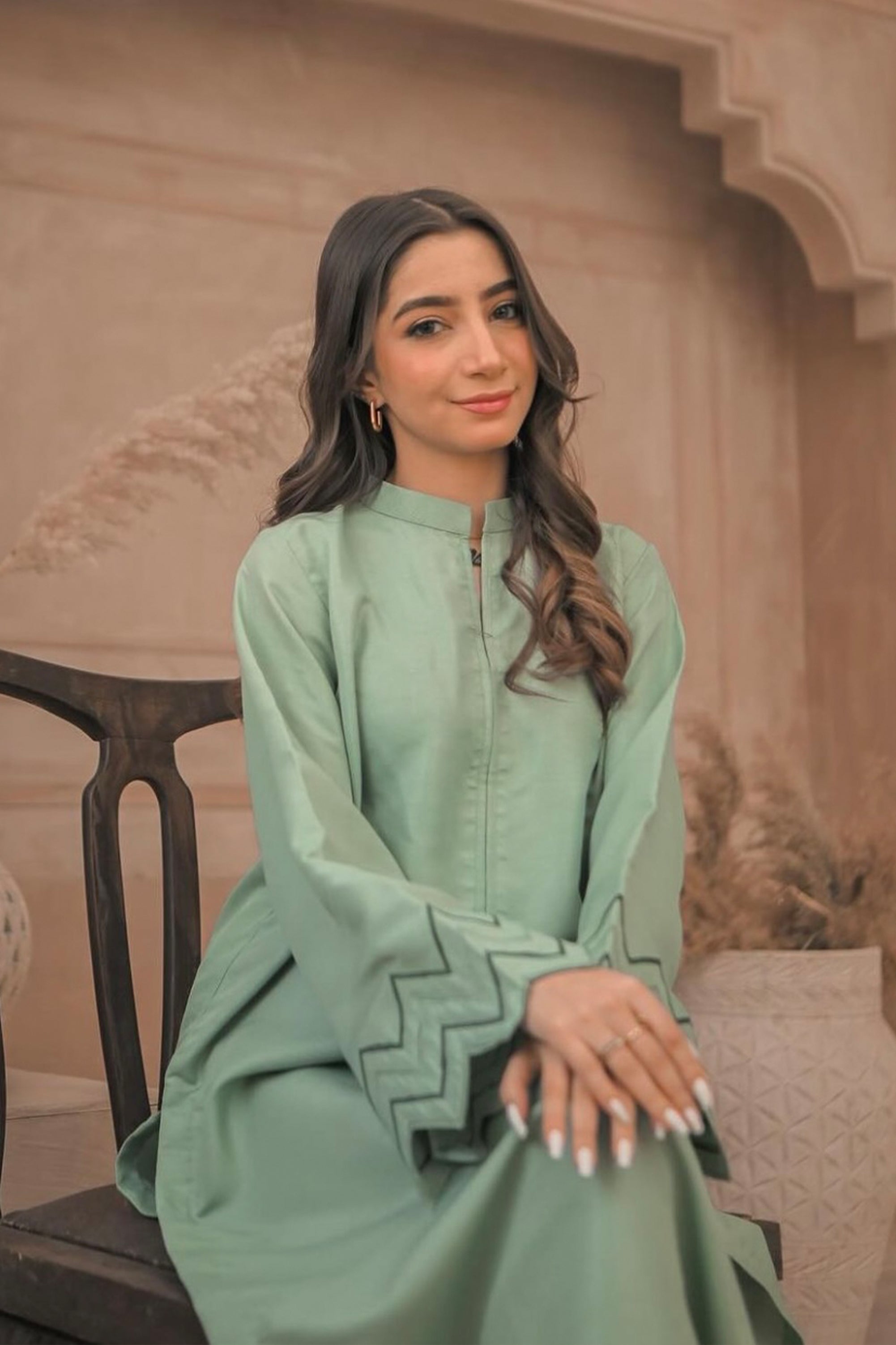 Apple Green Embroidered Raw Silk Pret 2Pcs