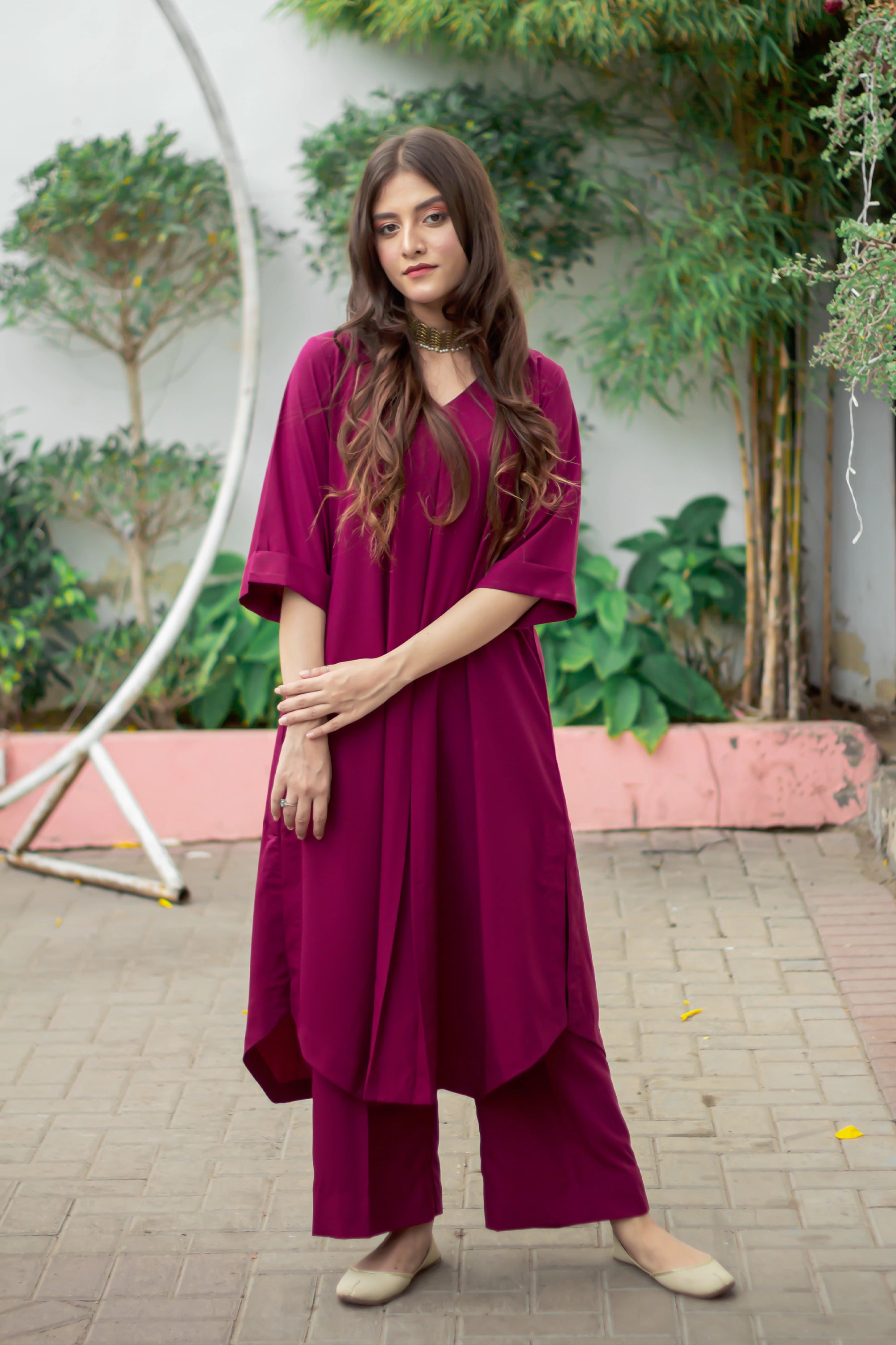 Magenta Georgette Pret 2Pcs