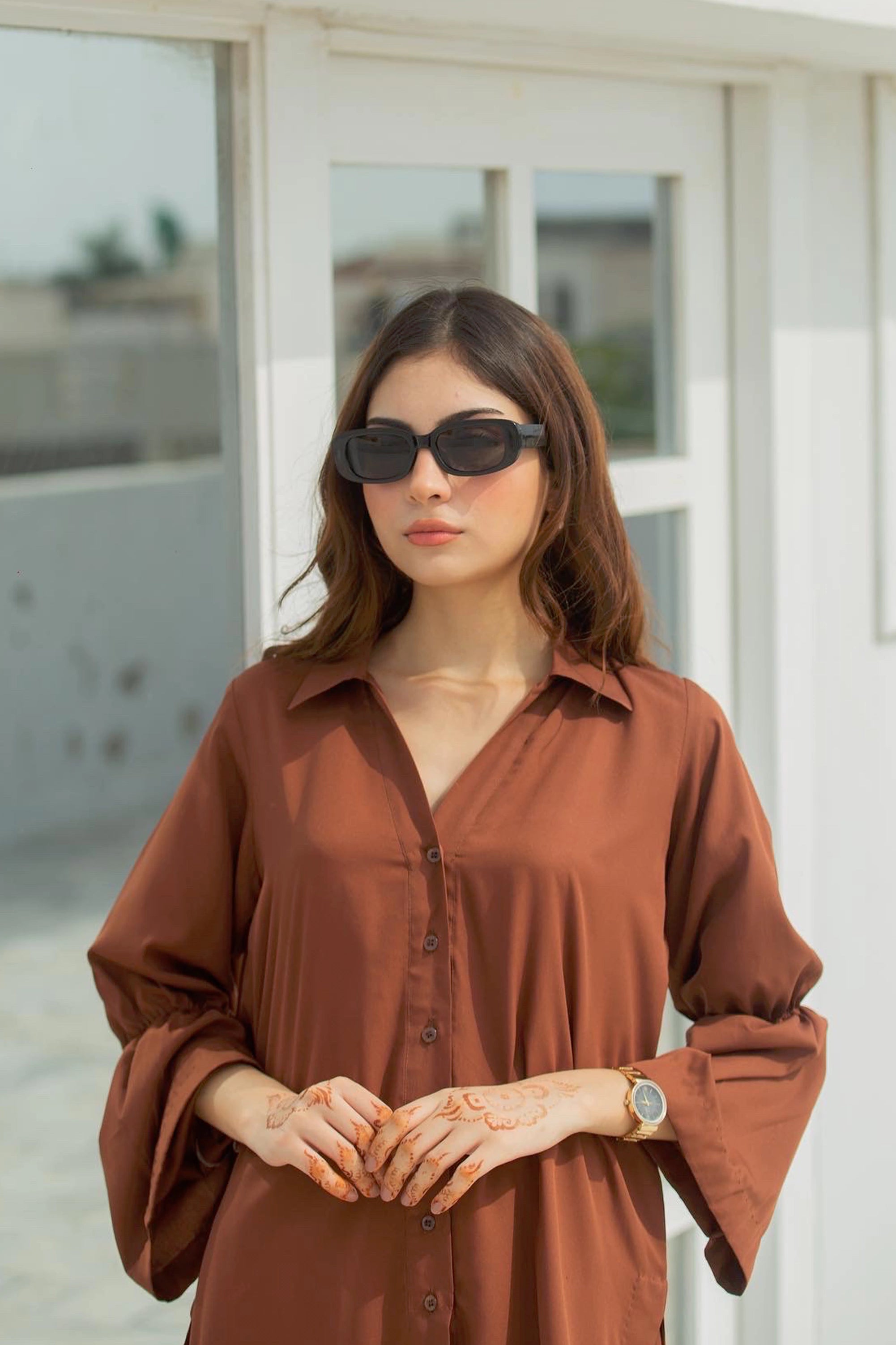 Brown Georgette Pret 2Pcs