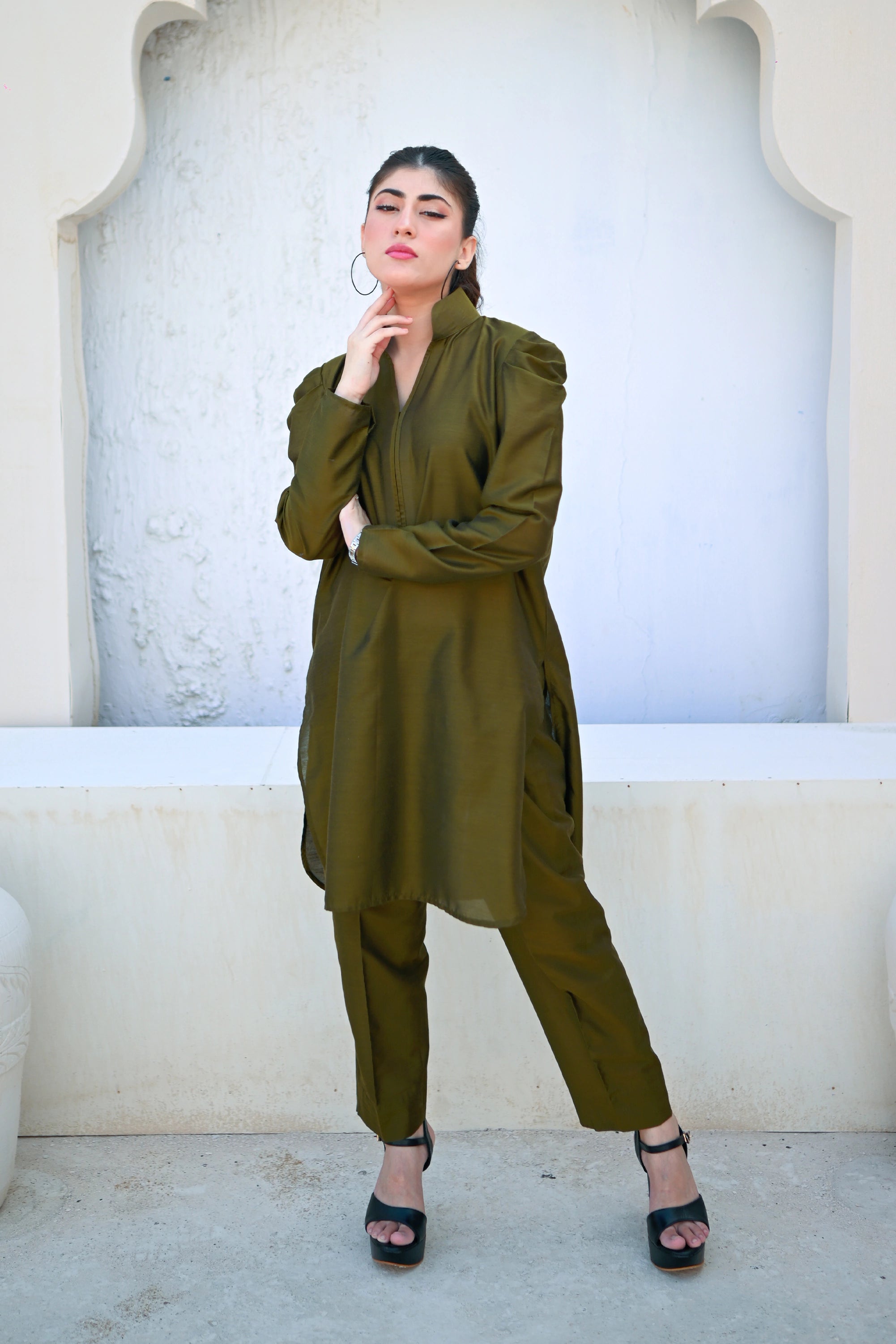 Moss Green Khadi Cotton Pret 2Pcs