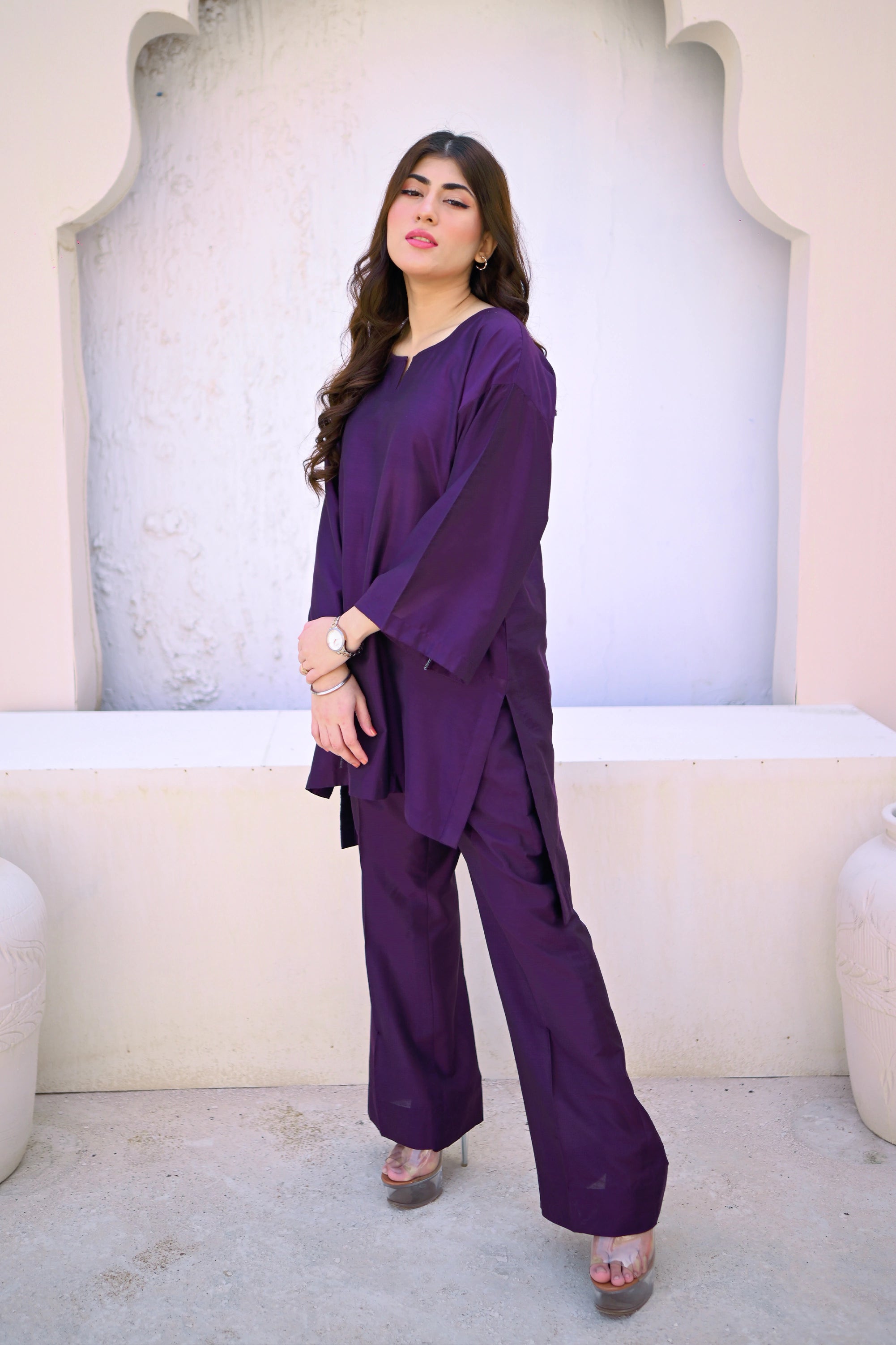 Deep Violet Khadi Cotton Pret 2Pcs