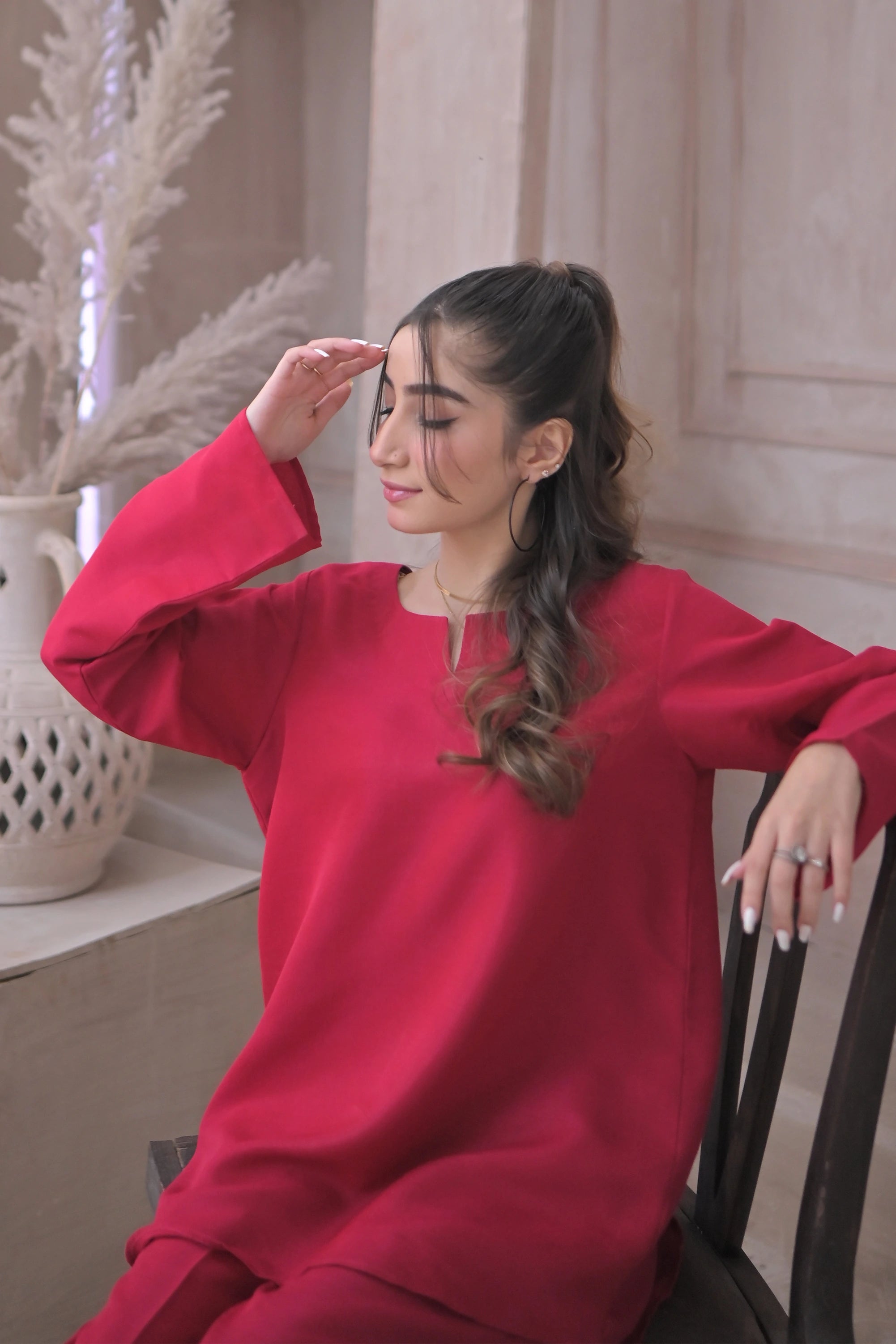 Deep Pink Raw Silk Co Ord Set
