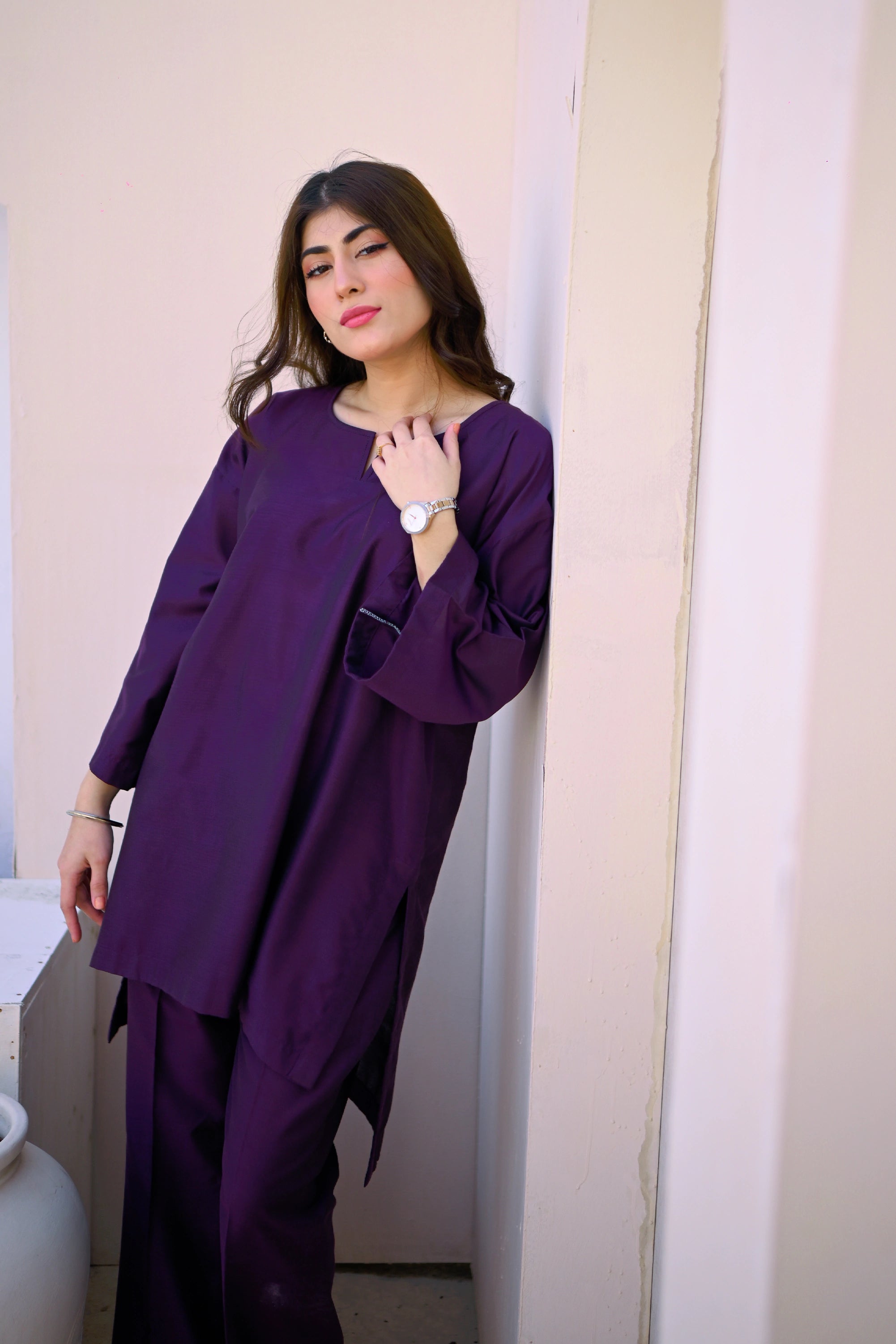 Deep Violet Khadi Cotton Pret 2Pcs