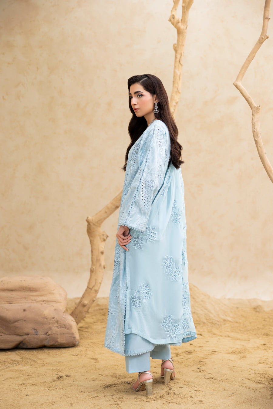 Aqua Chikankari Embroidered 3-Piece Set