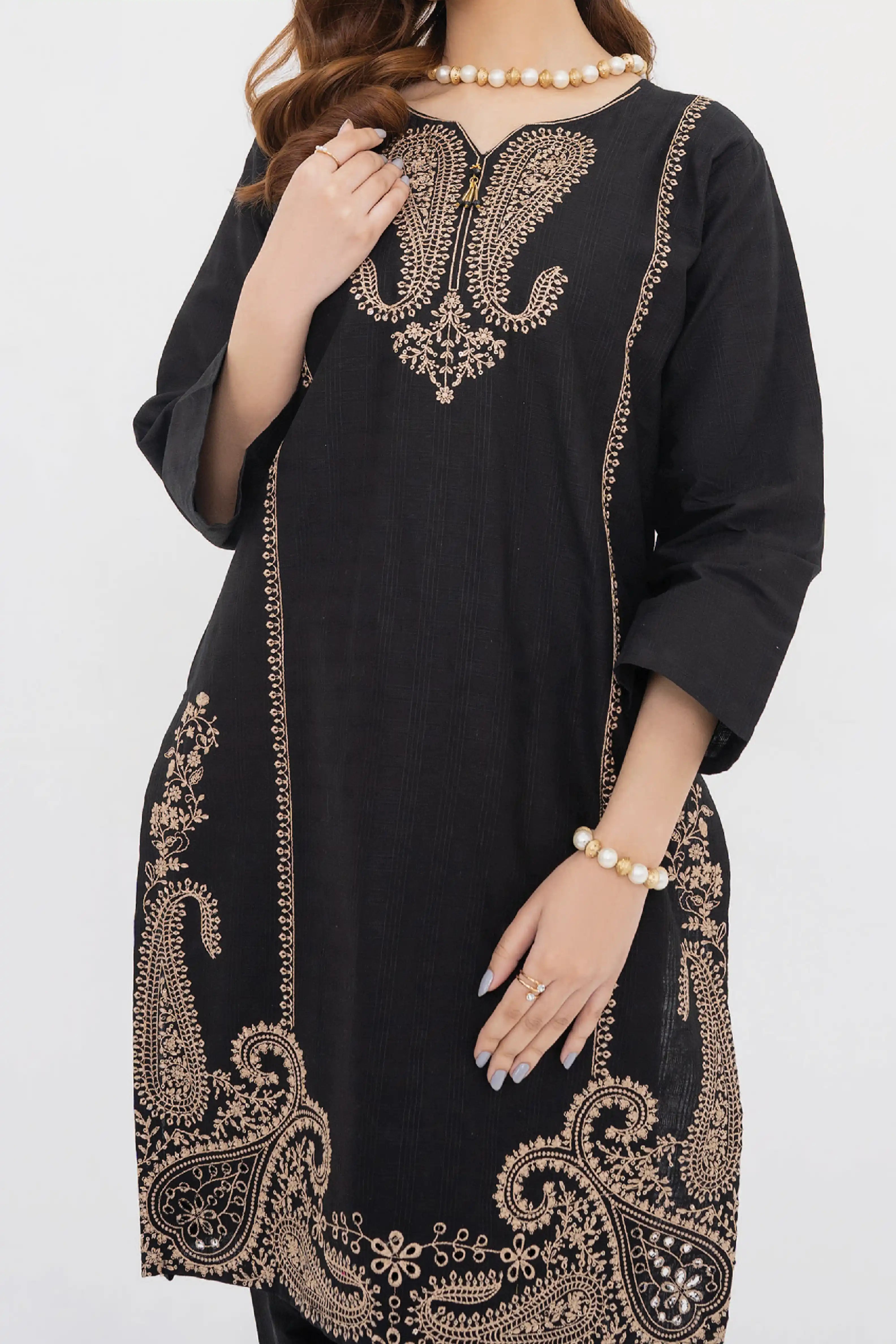 Empress Black Embroidered Cotton Pret 2Pcs