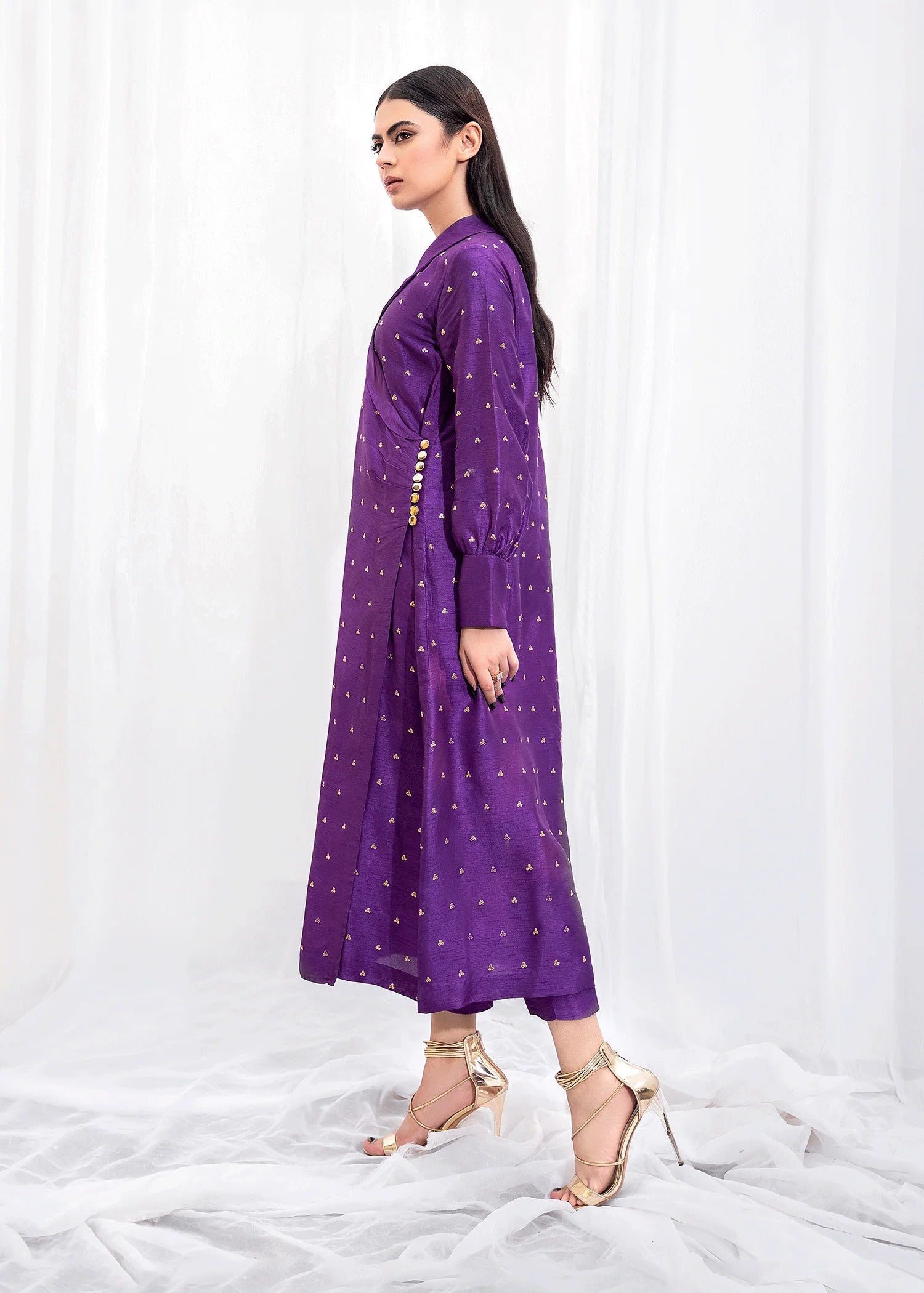 Russian Violet Draped Outfit | Purple Draped Angrakha Shirt