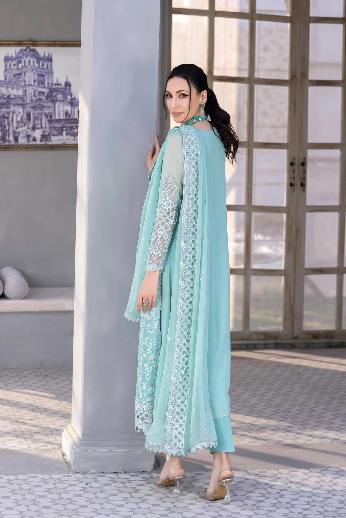 MD-4 Pure Chiffon Handwork Unstitched 3PCs