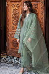 Olive Green Embroidered Georgette Pret 3Pcs